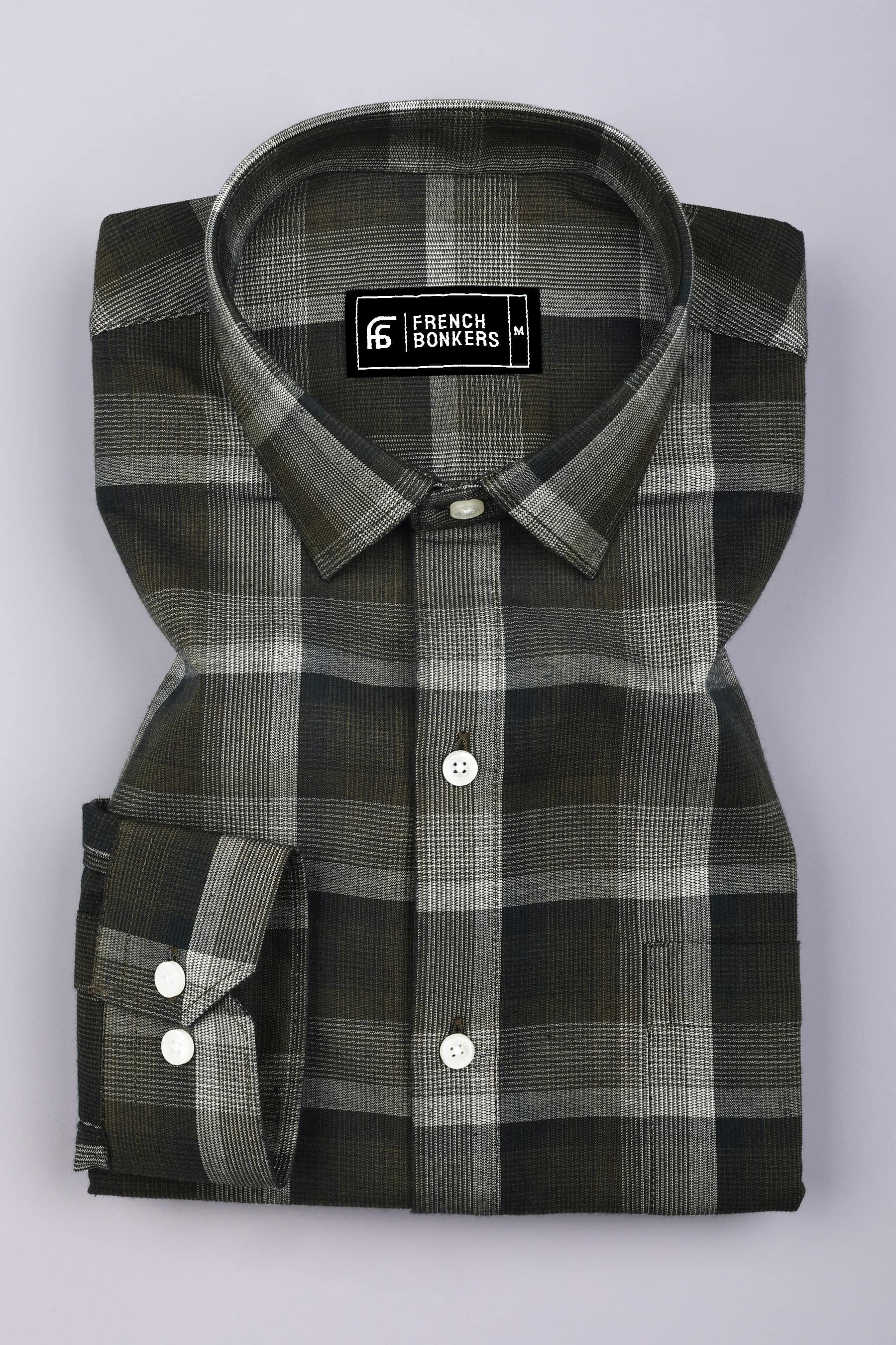 Zimma Green With White Check Corduroy Cotton Shirt