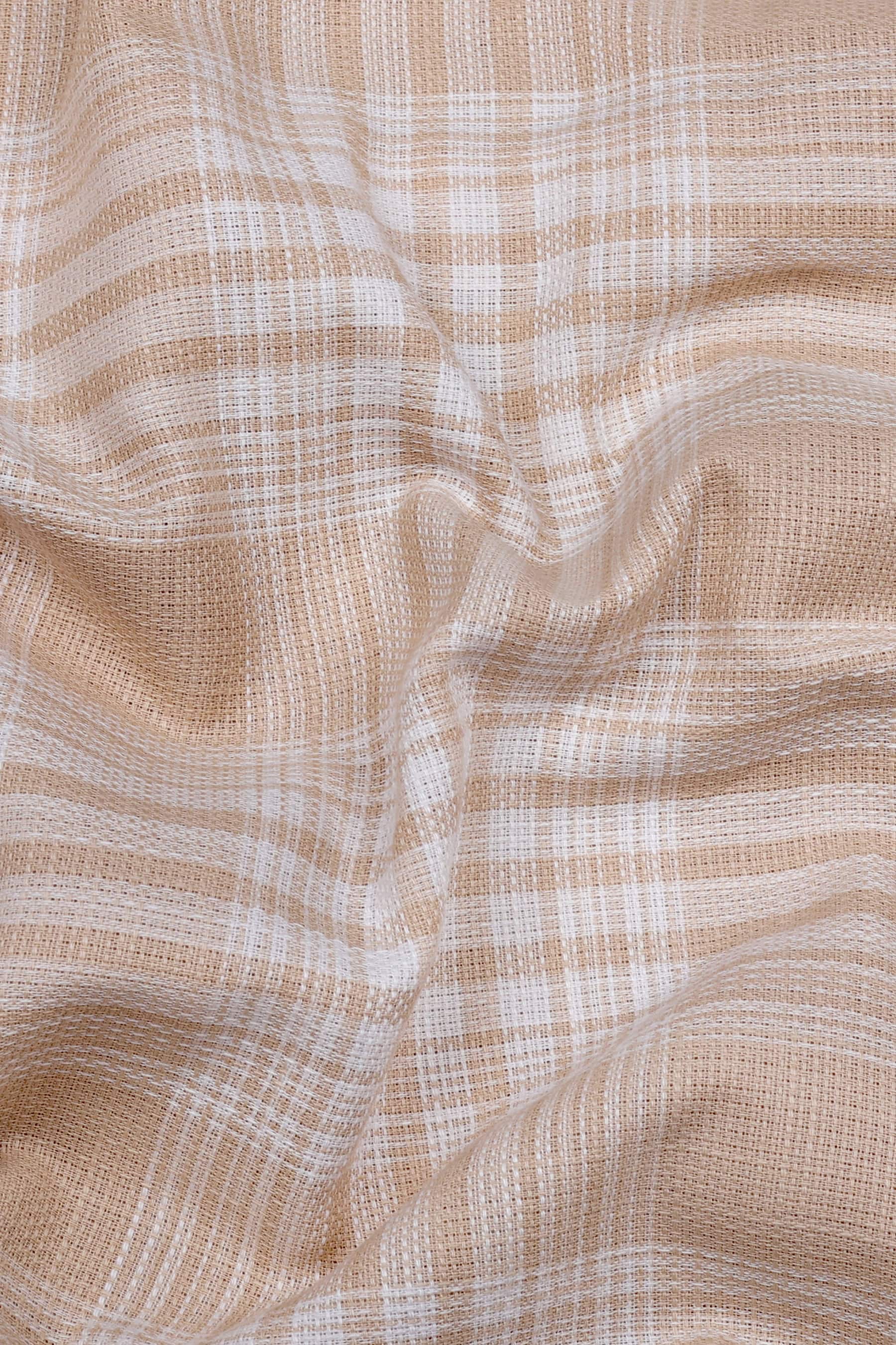 Biscuit Cream With White Check Jute Cotton Shirt