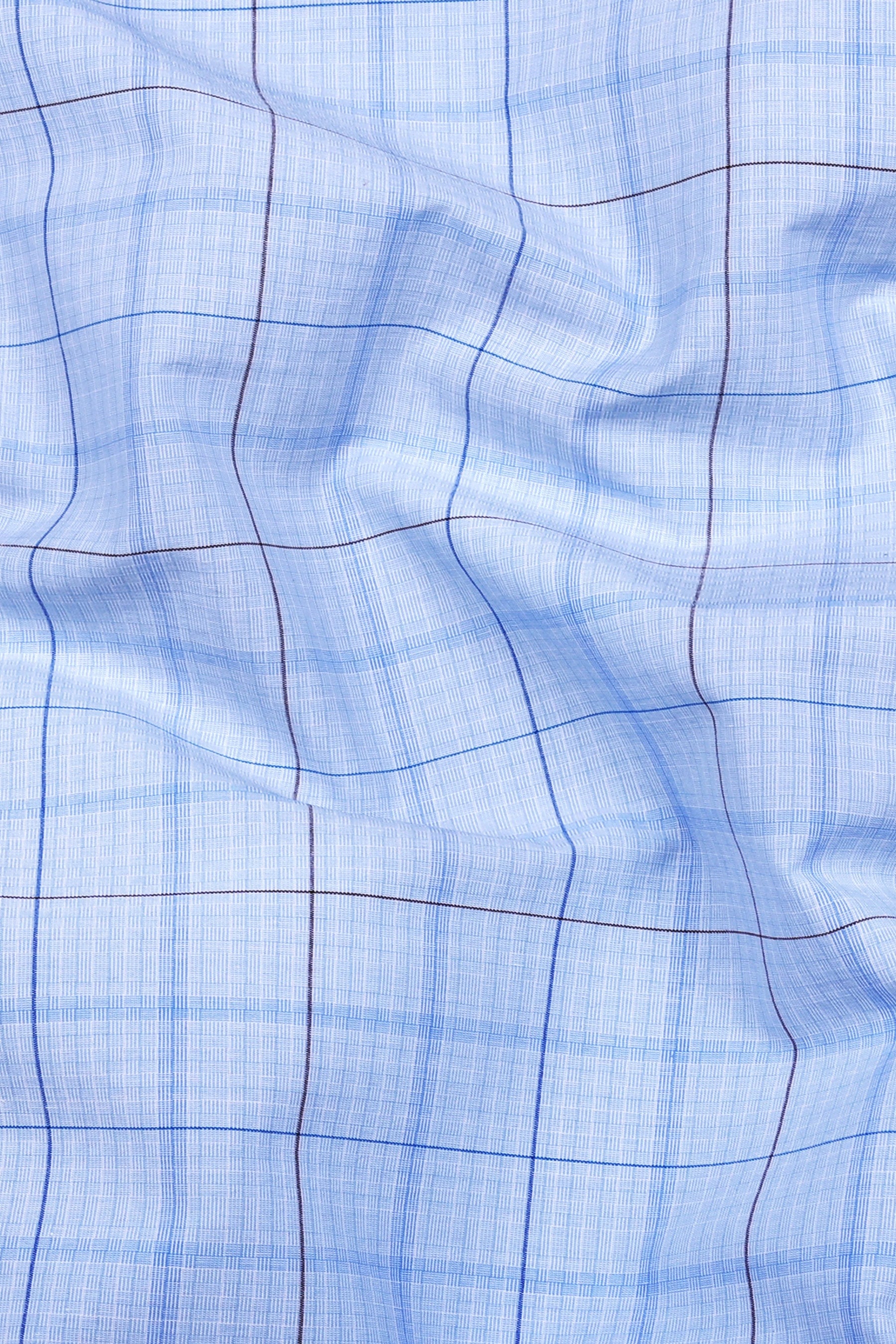 Sky Blue With Brown Check Cotton Formal Shirt