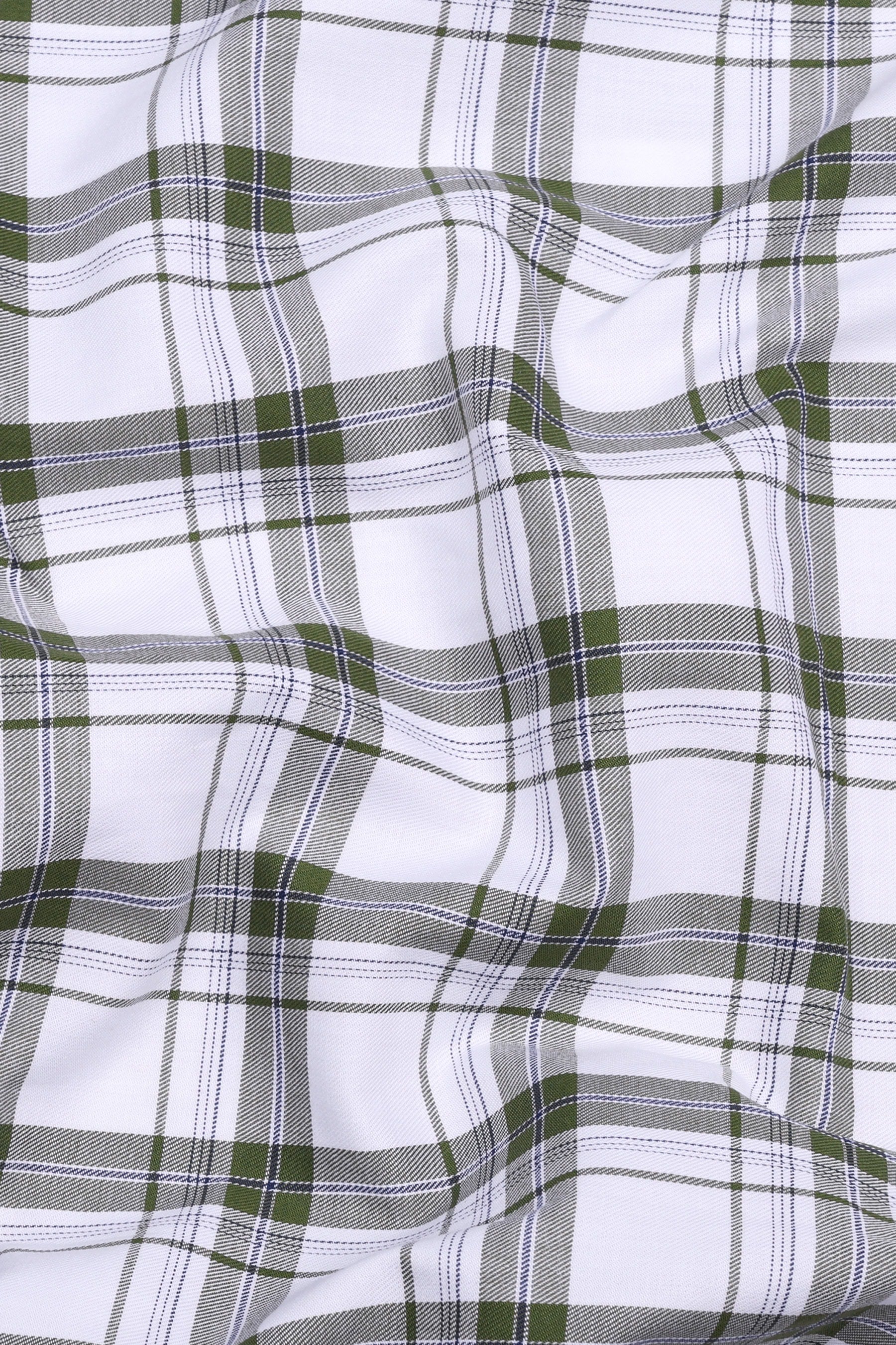 Panza Green With White Twill Check Cotton Shirt