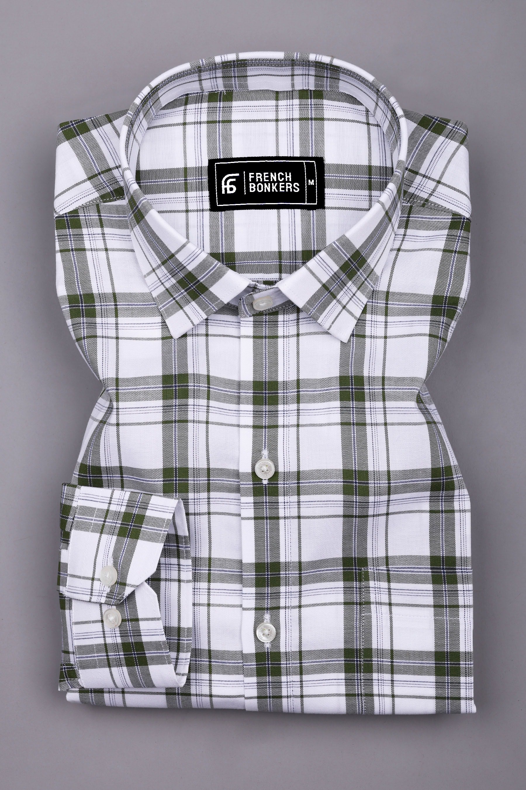 Panza Green With White Twill Check Cotton Shirt