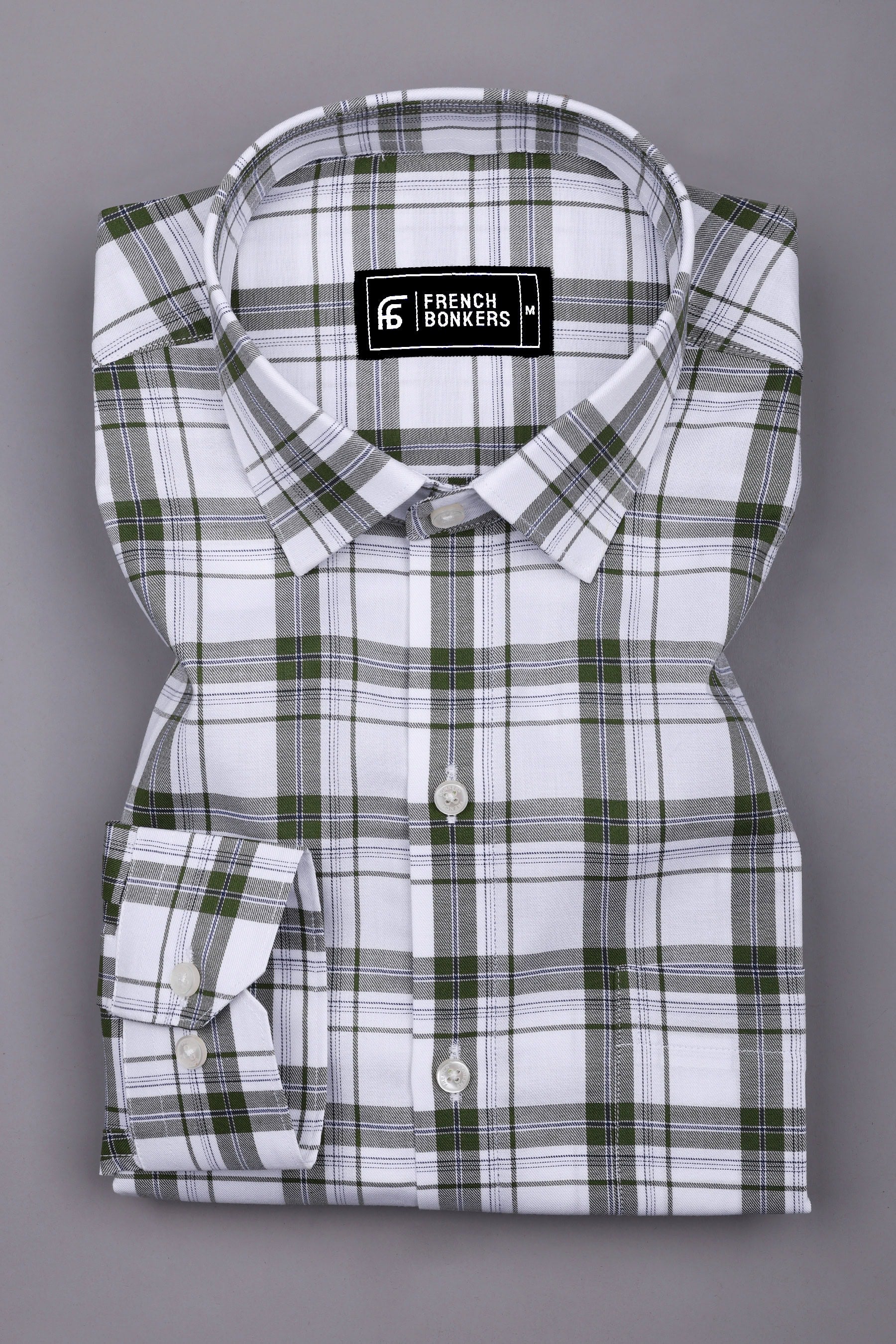 Panza Green With White Twill Check Cotton Shirt
