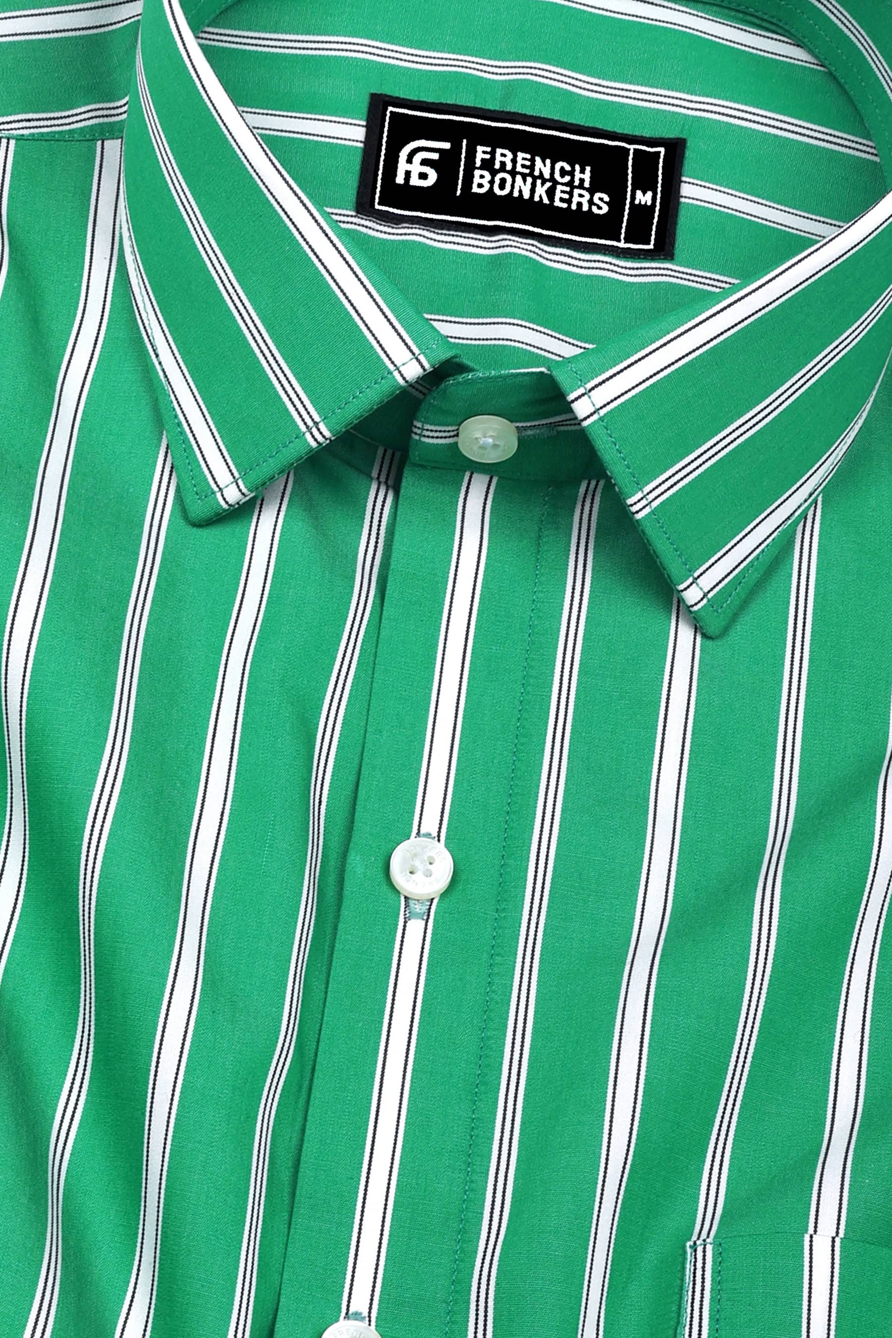 Muse Green with White Stripe Cotton Shirt