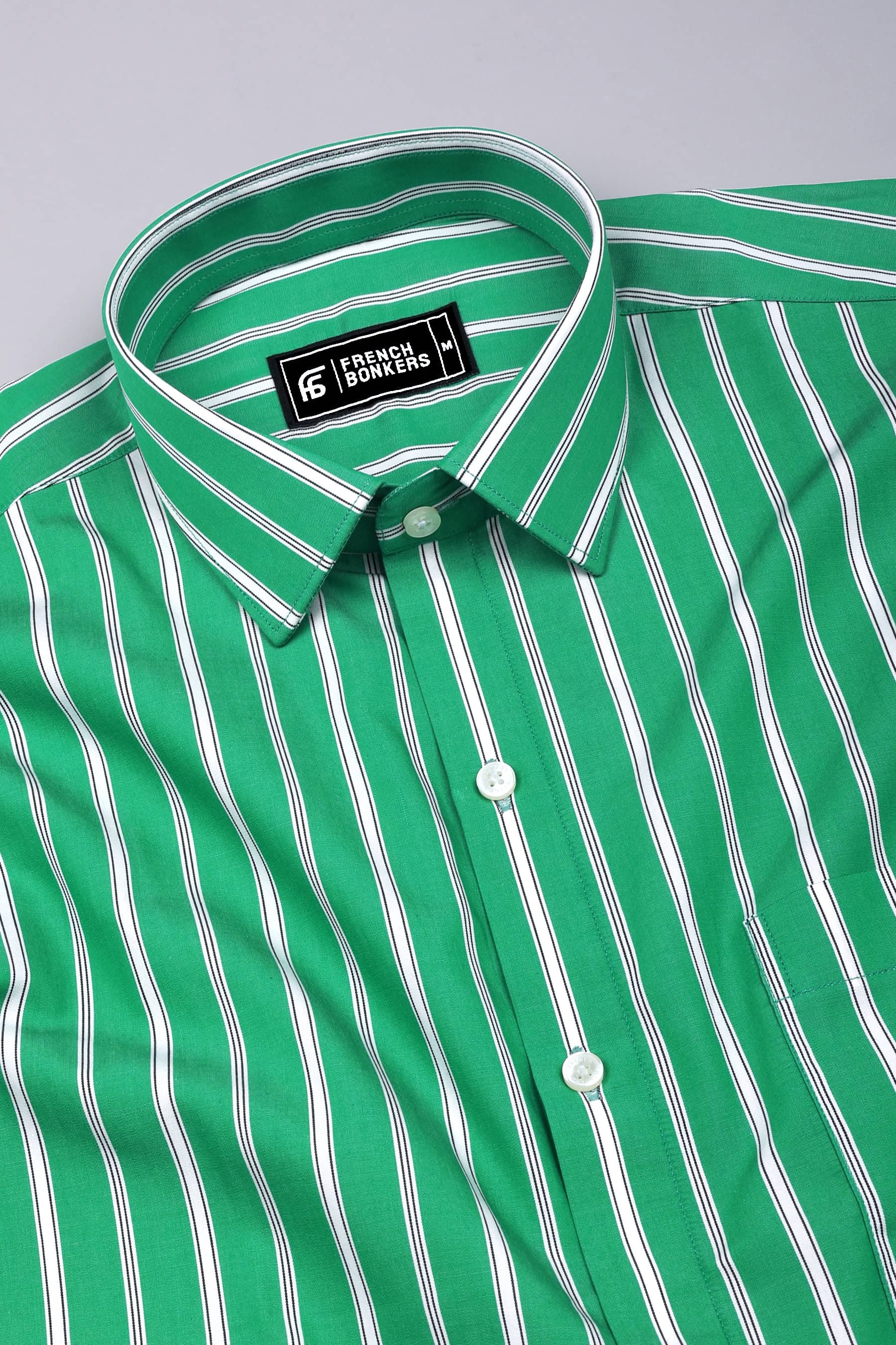 Muse Green with White Stripe Cotton Shirt