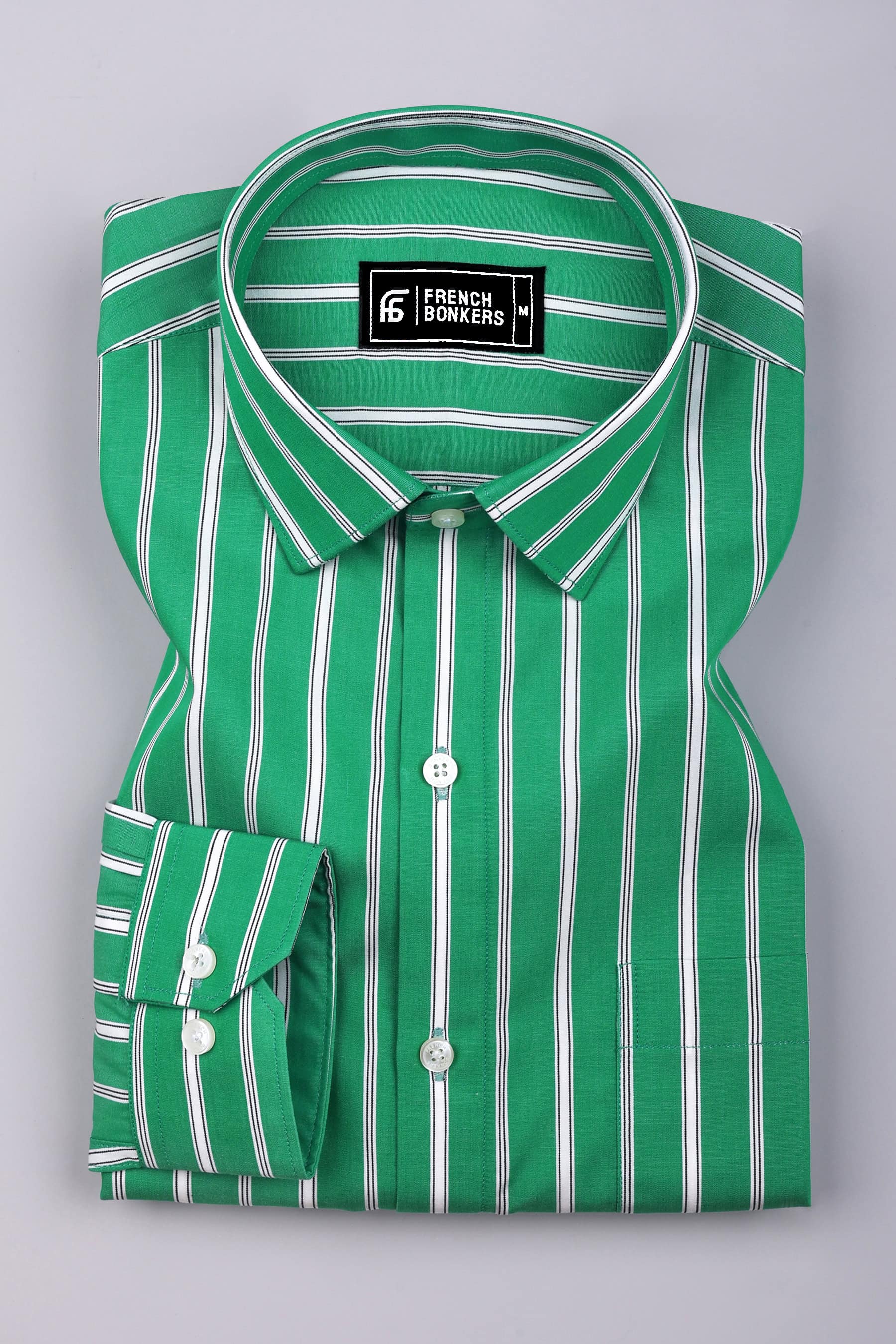 Muse Green with White Stripe Cotton Shirt