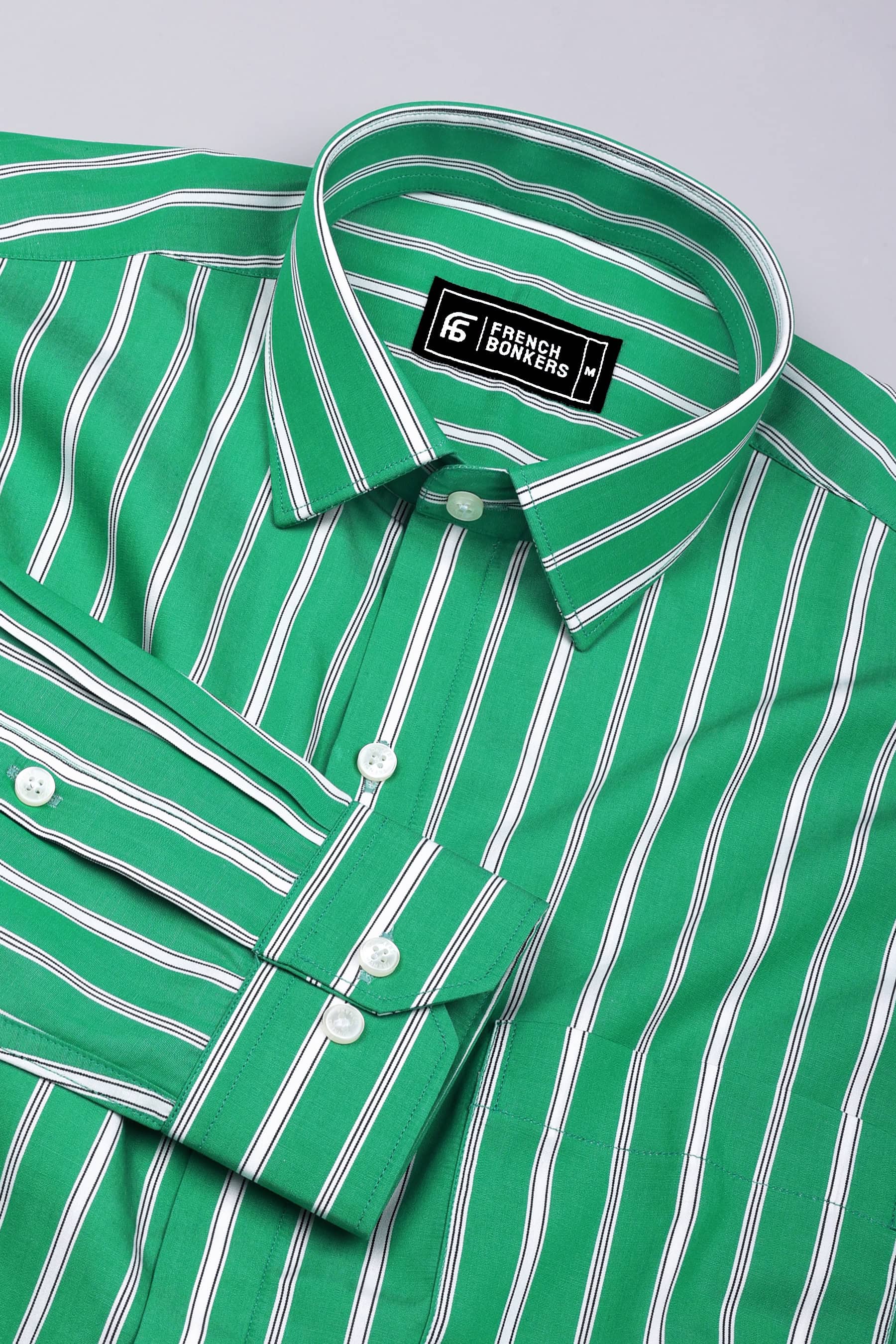 Muse Green with White Stripe Cotton Shirt