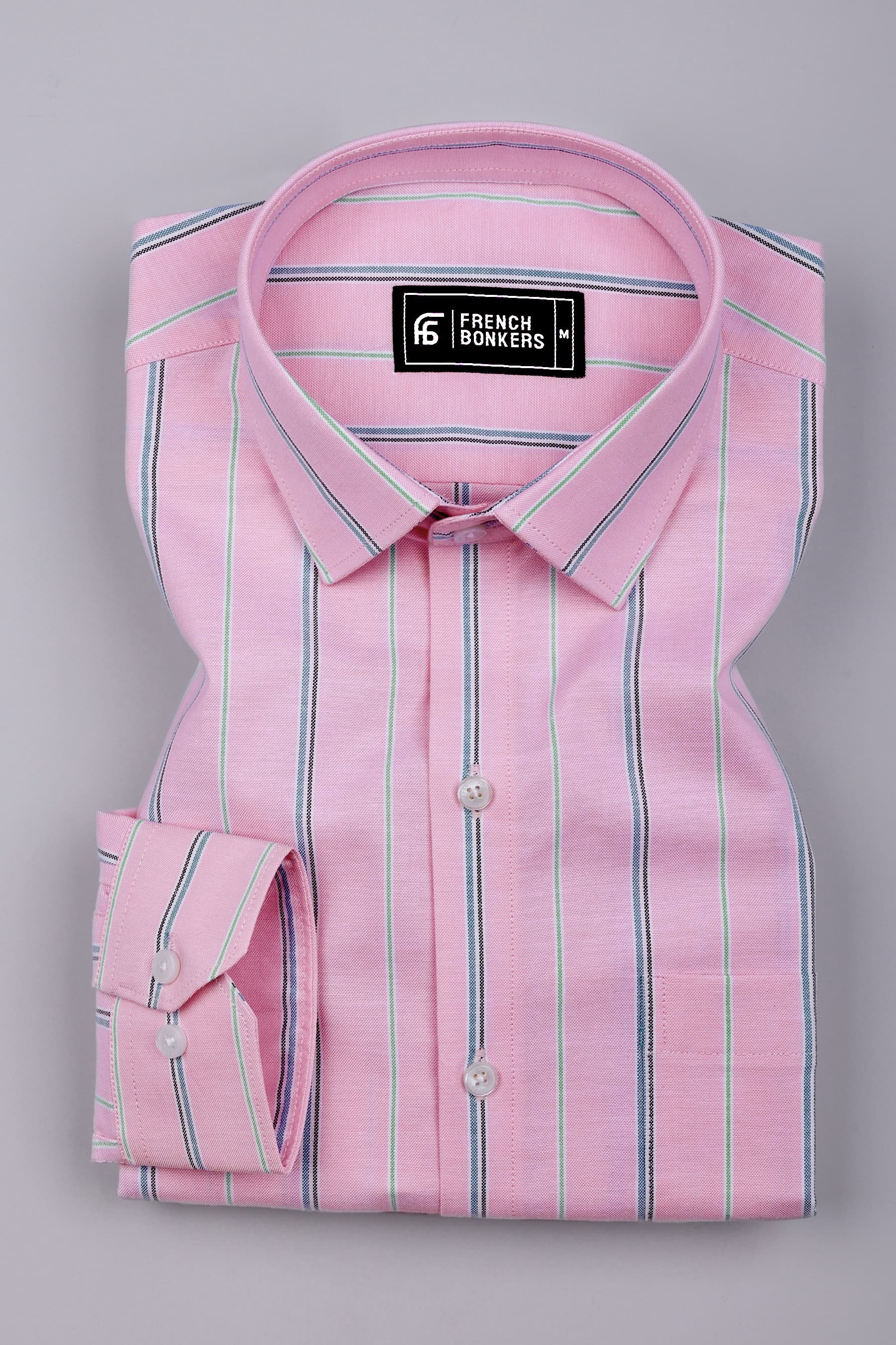 Pastel Pink With Multicolor Stripe Oxford Cotton Shirt
