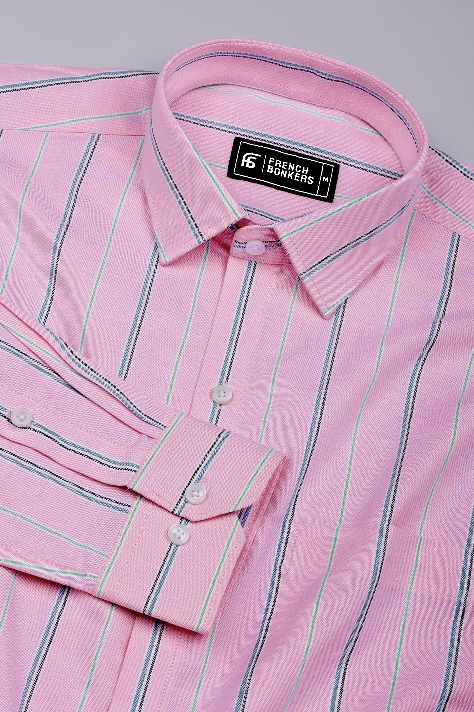 Pastel Pink With Multicolor Stripe Oxford Cotton Shirt
