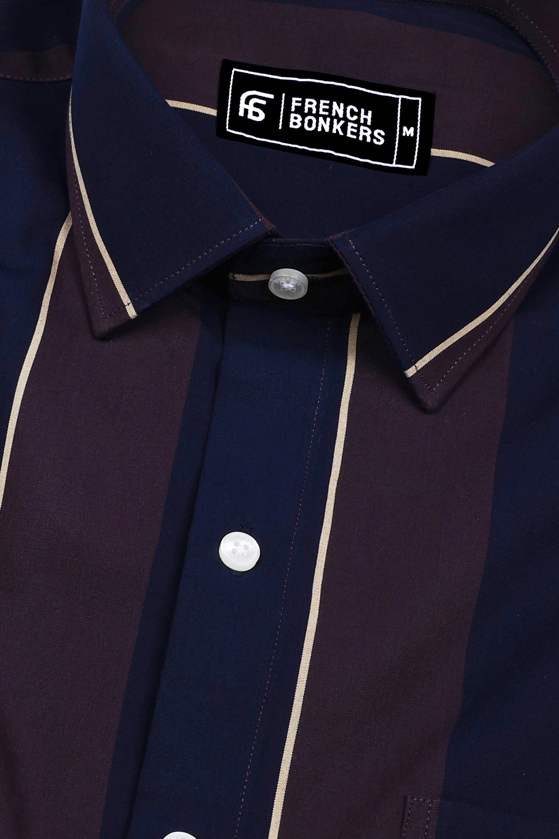 Kelvon Brown and Blue Broad Stripe Cotton Shirt