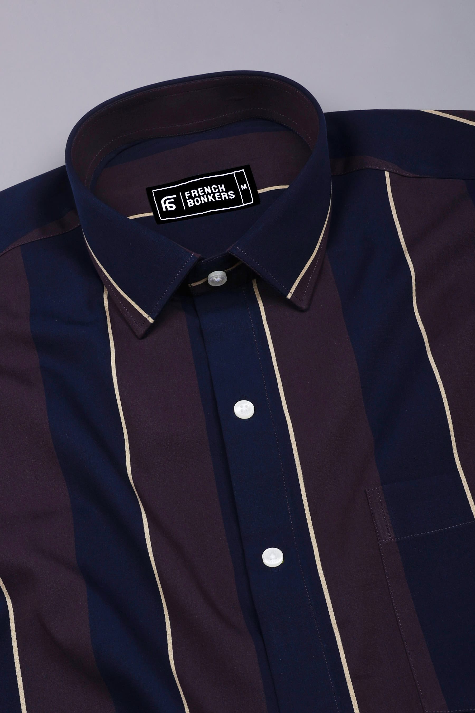 Kelvon Brown and Blue Broad Stripe Cotton Shirt