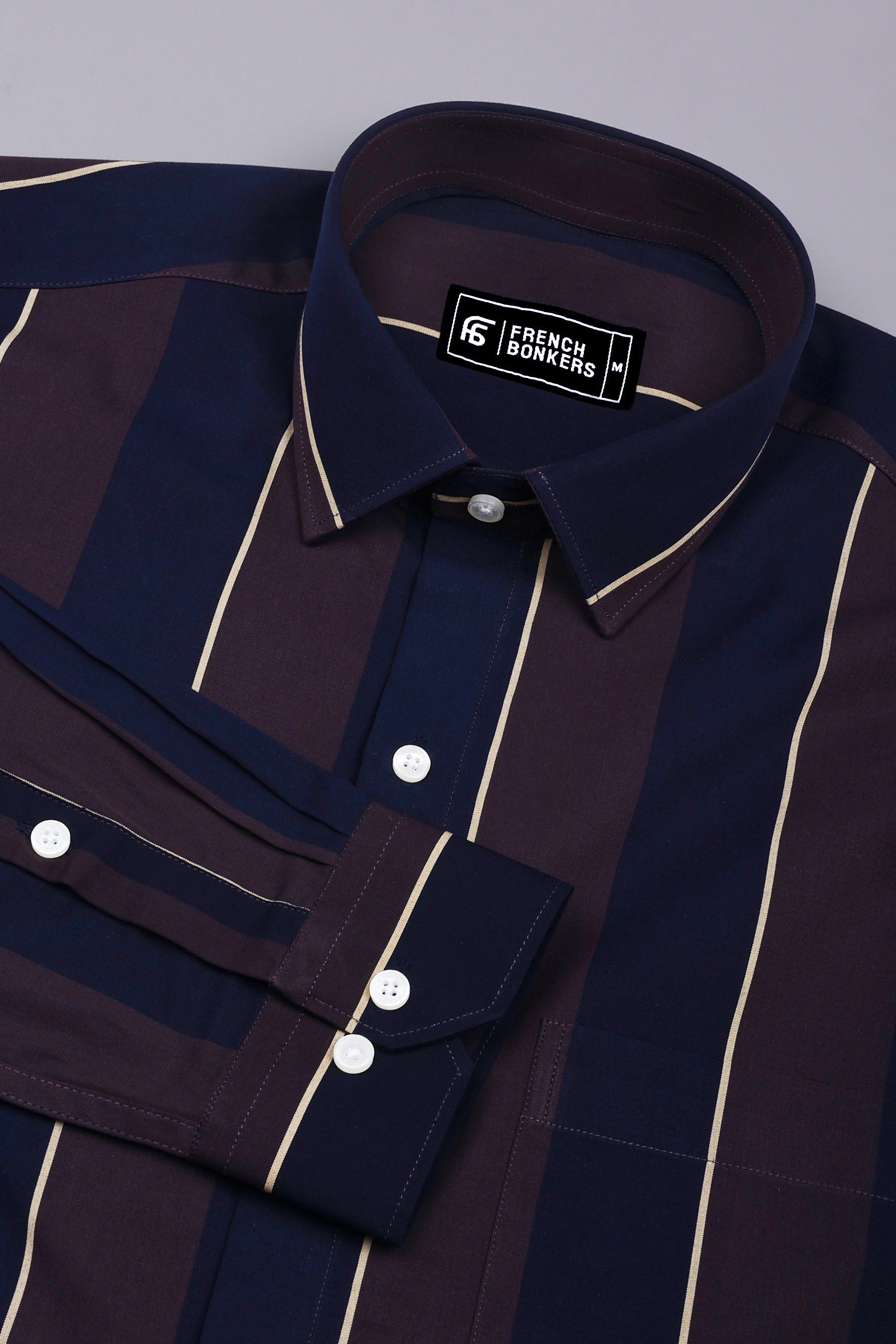Kelvon Brown and Blue Broad Stripe Cotton Shirt