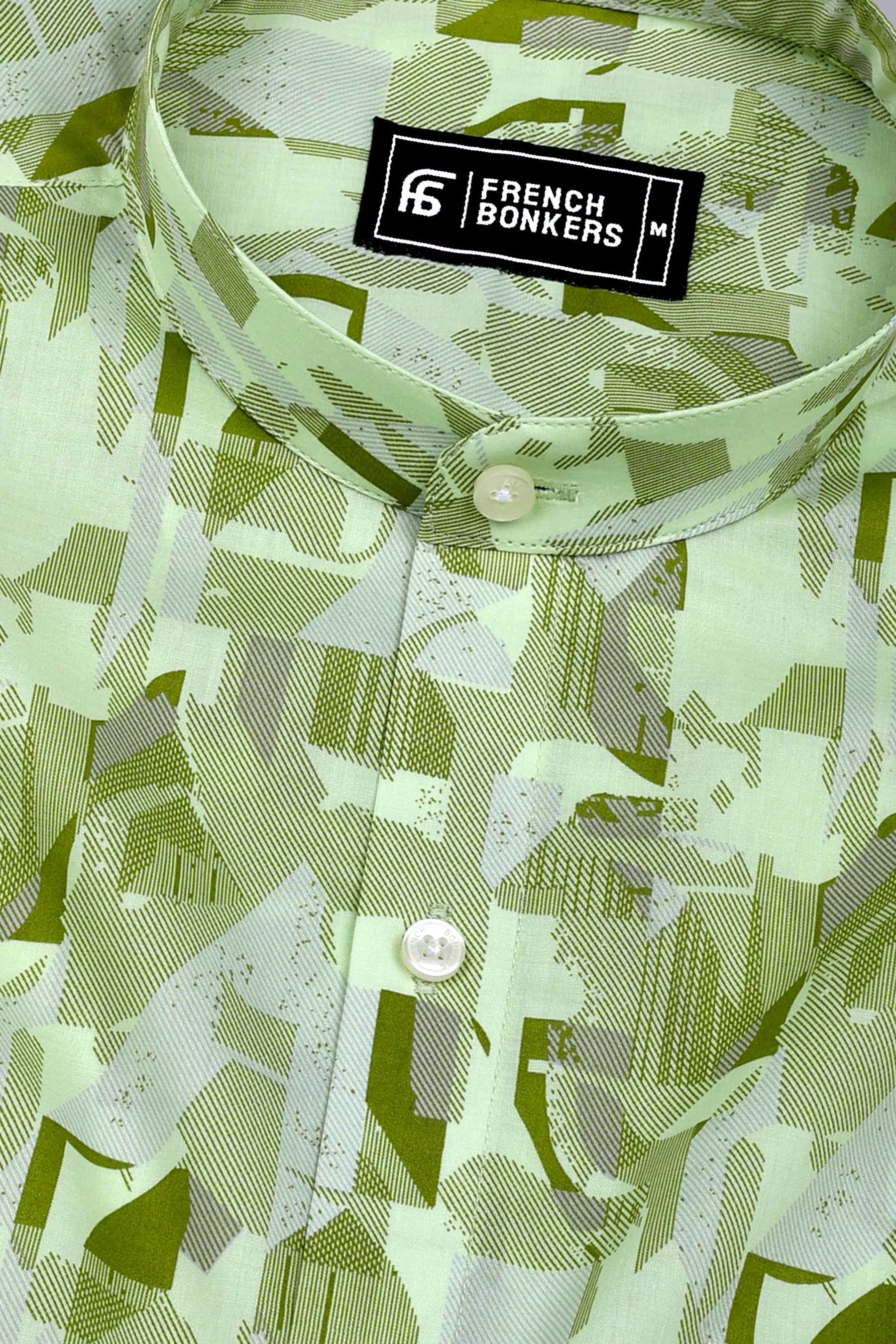 Sage Green Abstract Geometric Printed Cotton Shirt