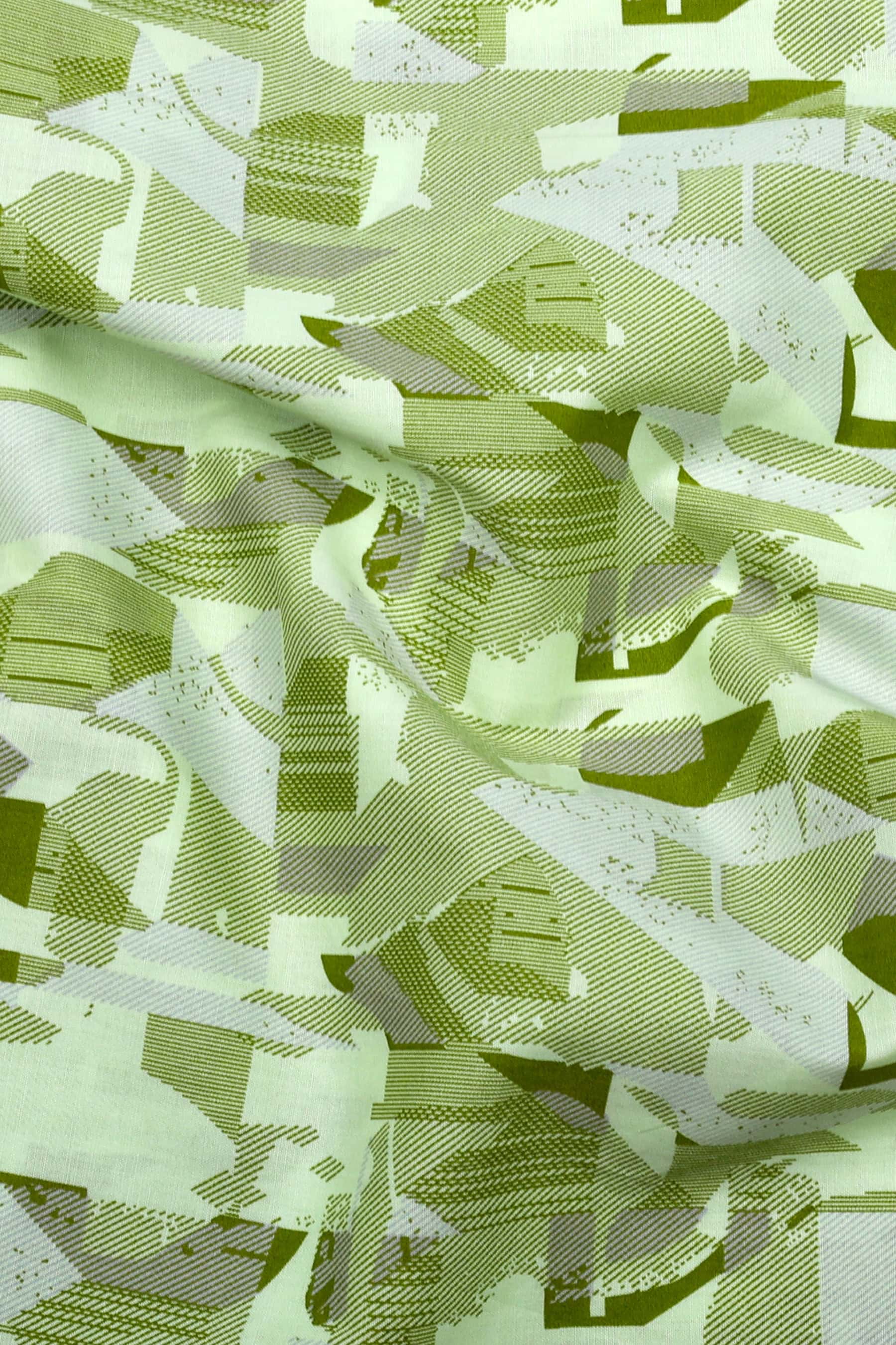 Sage Green Abstract Geometric Printed Cotton Shirt