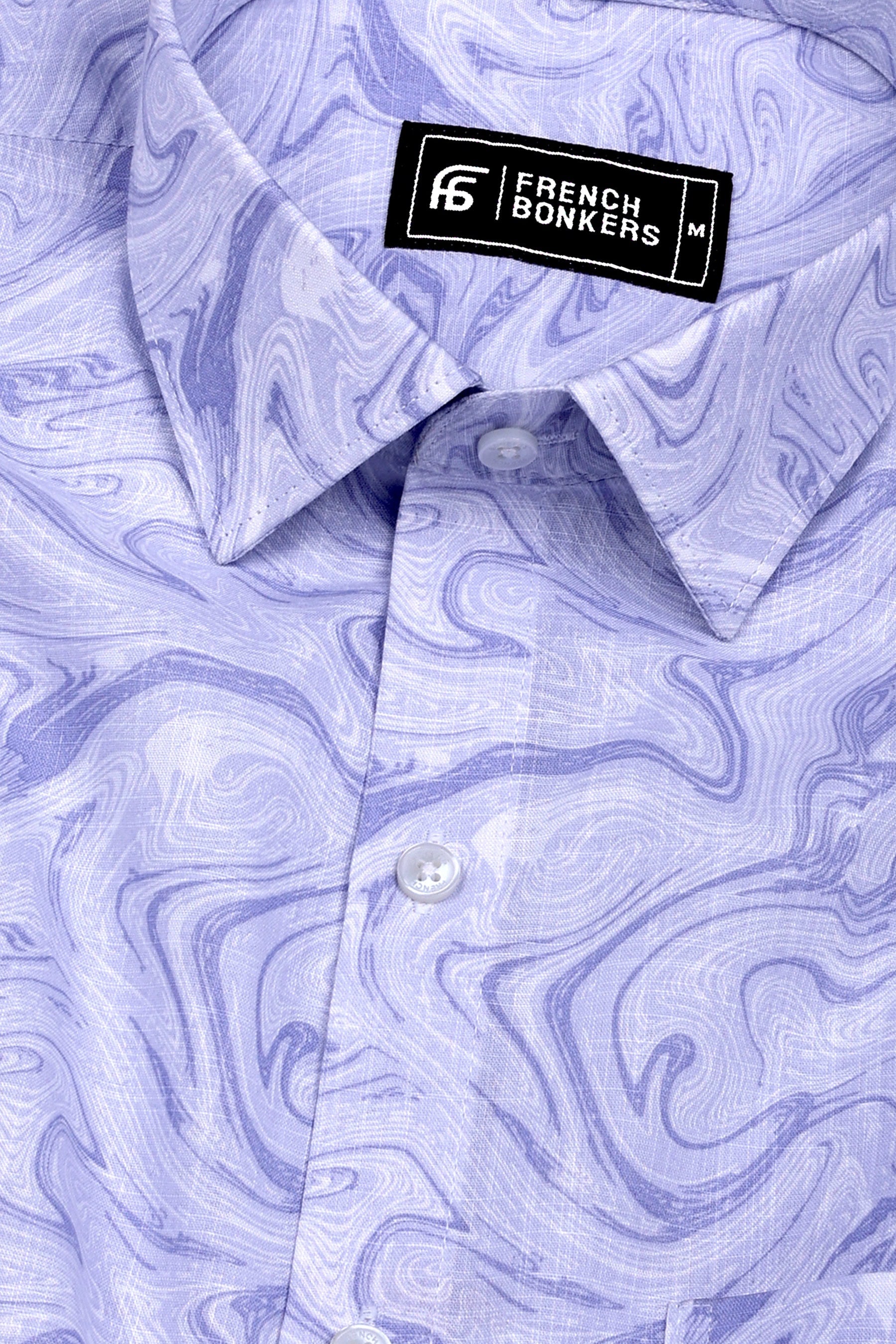 Light Cornflower Blue With White marble Printed Cotton Shirt