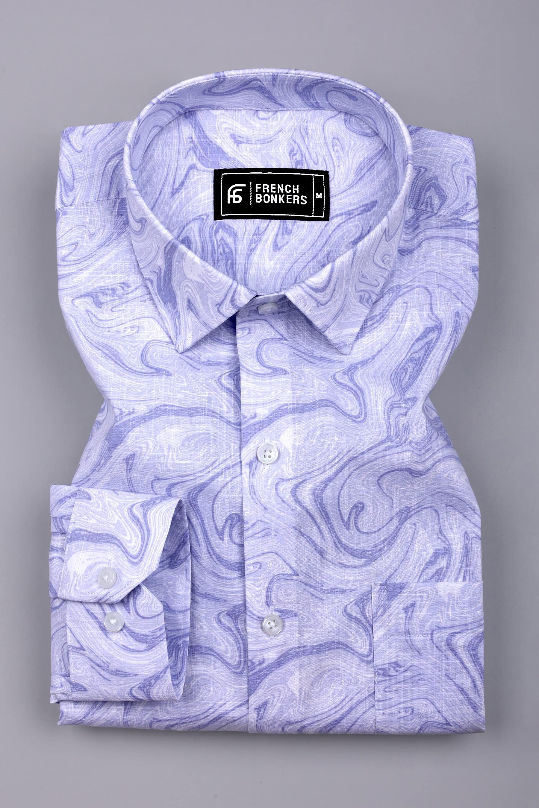 Light Cornflower Blue With White marble Printed Cotton Shirt