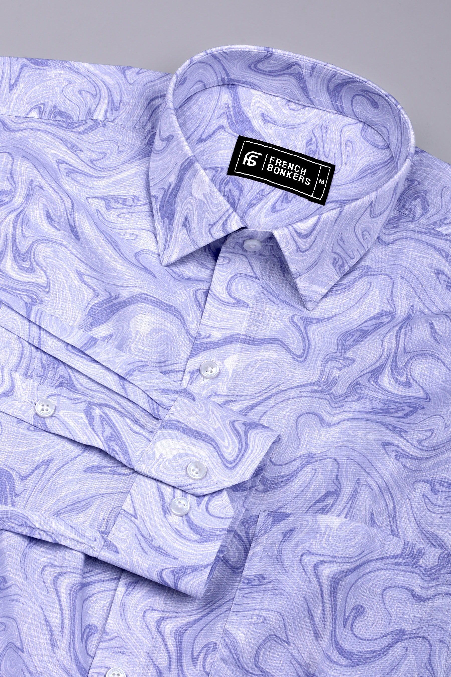 Light Cornflower Blue With White marble Printed Cotton Shirt