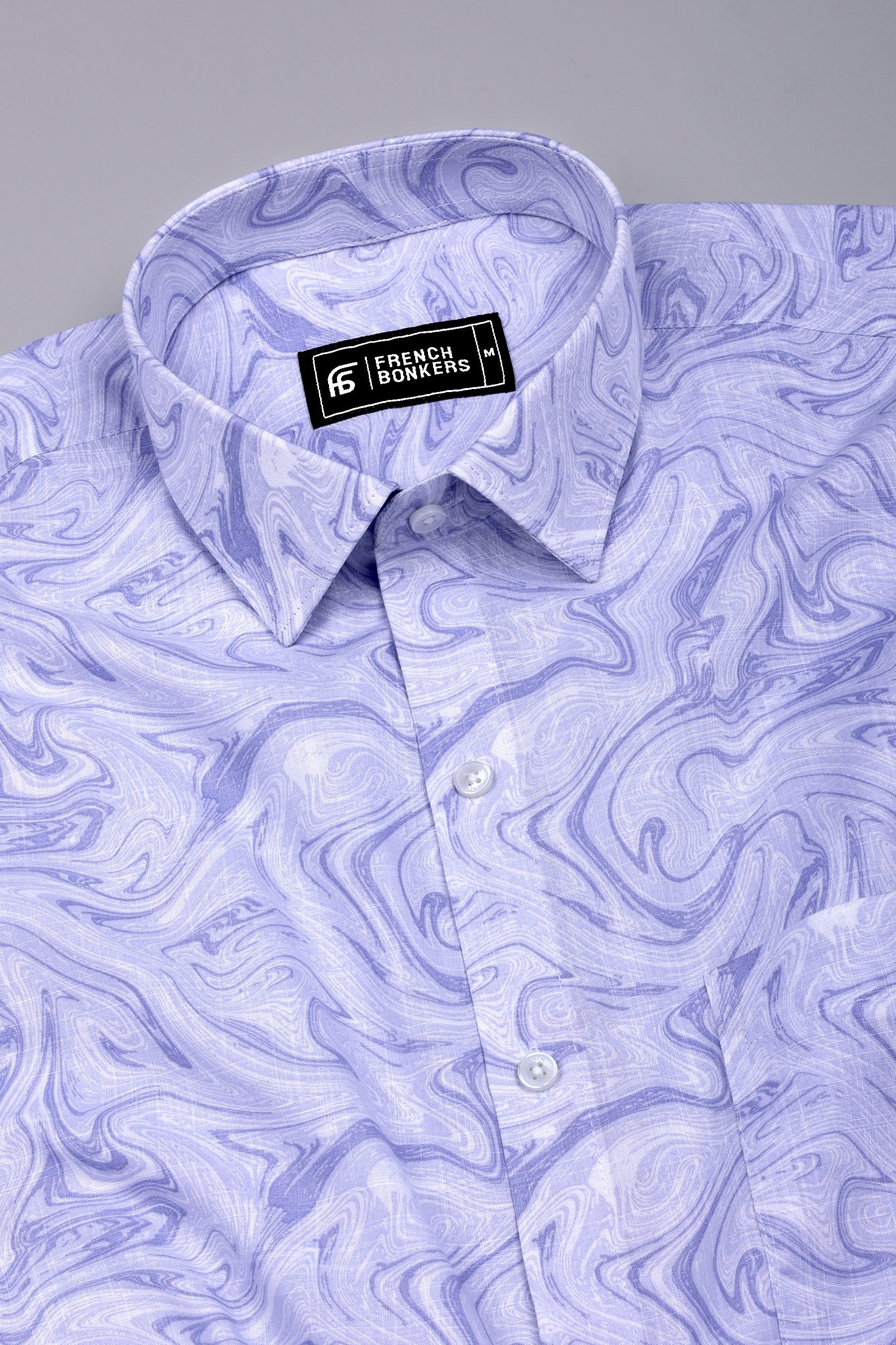 Light Cornflower Blue With White marble Printed Cotton Shirt