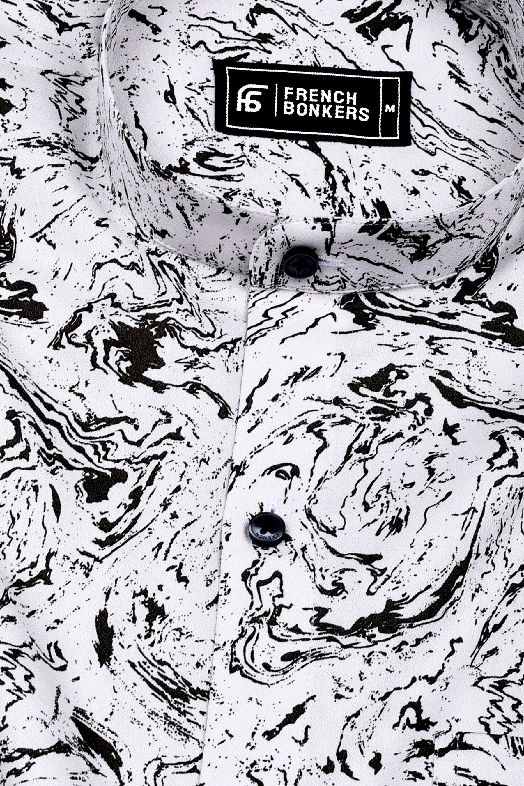 Swirl White with black marble marble Printed Cotton Shirt