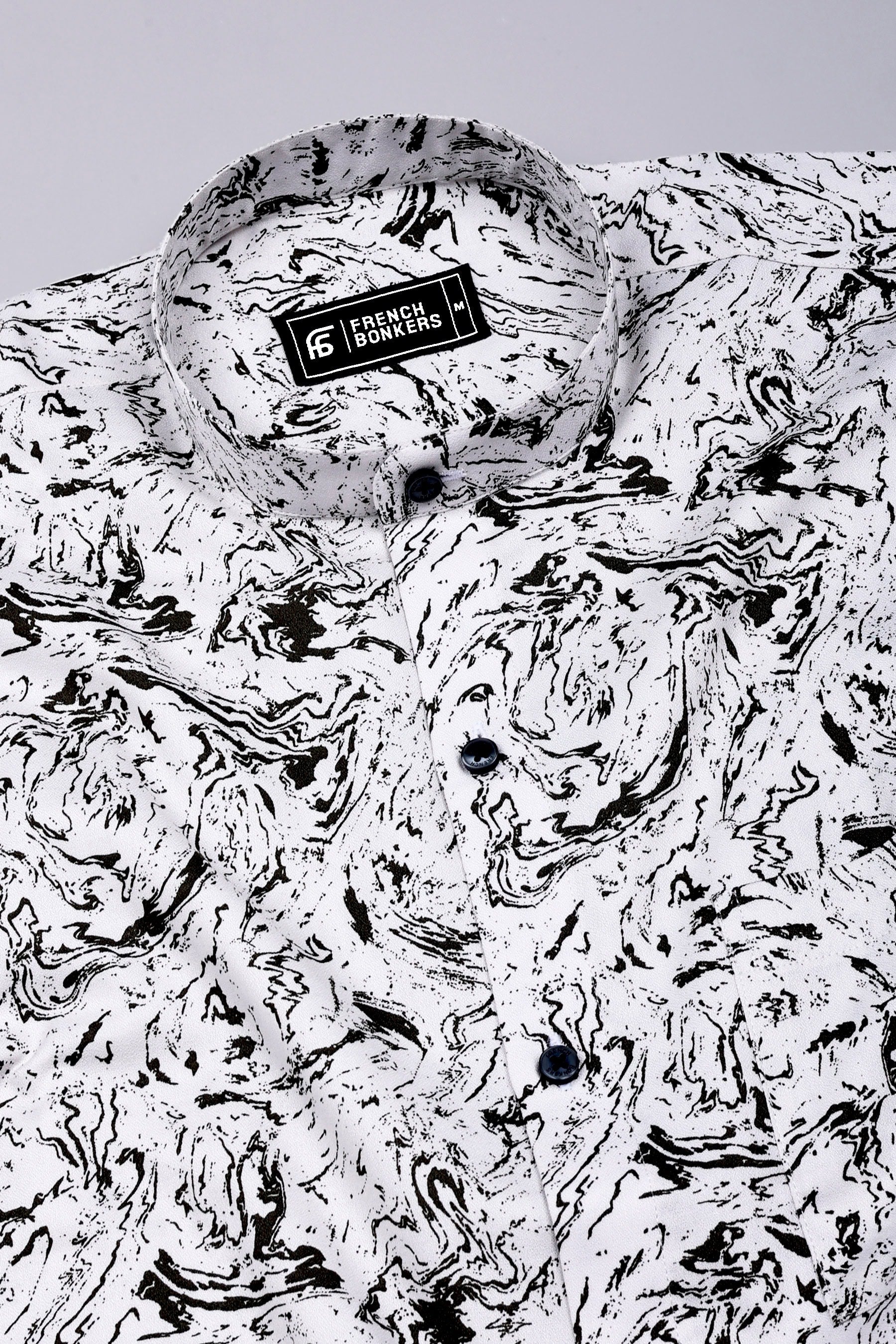 Swirl White with black marble marble Printed Cotton Shirt