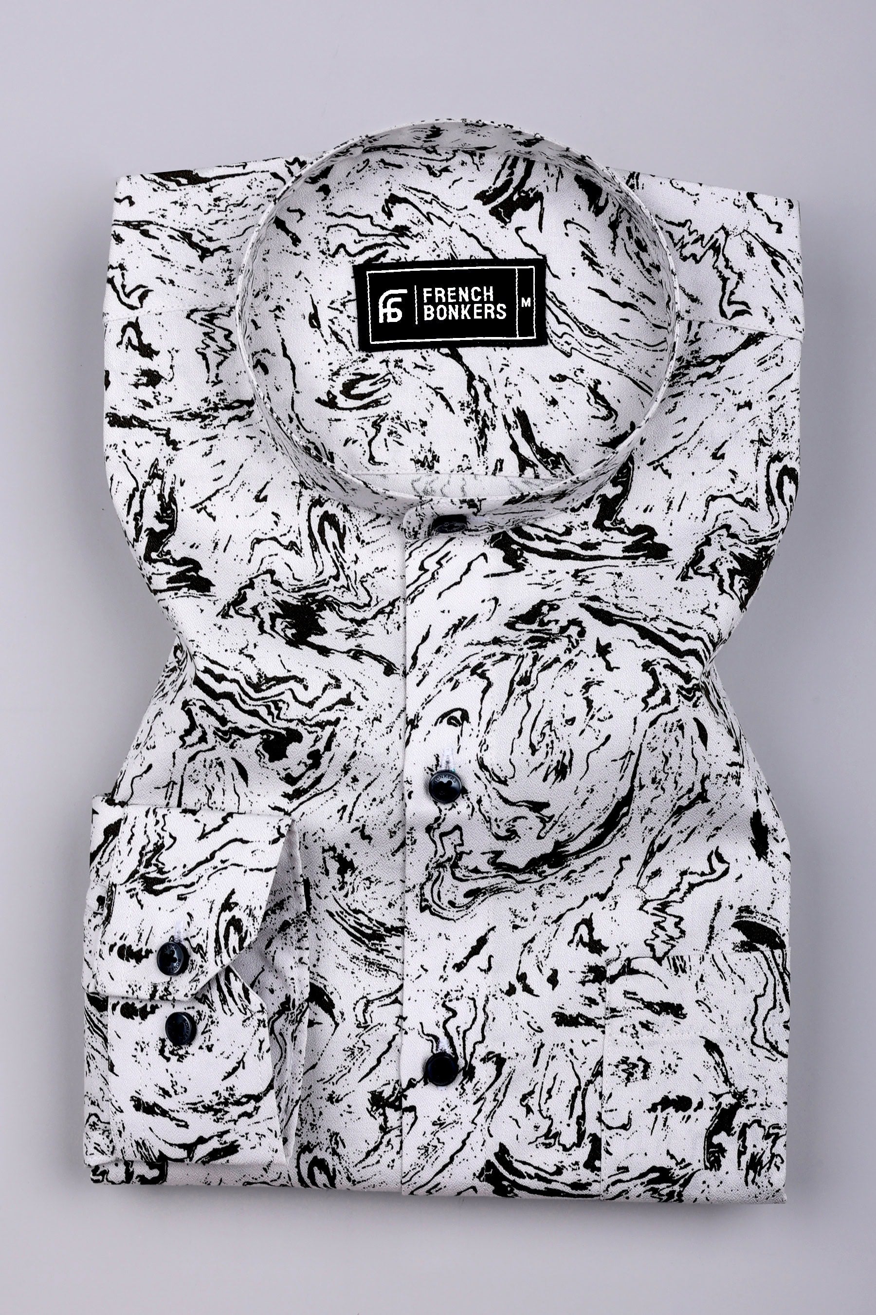Swirl White with black marble marble Printed Cotton Shirt