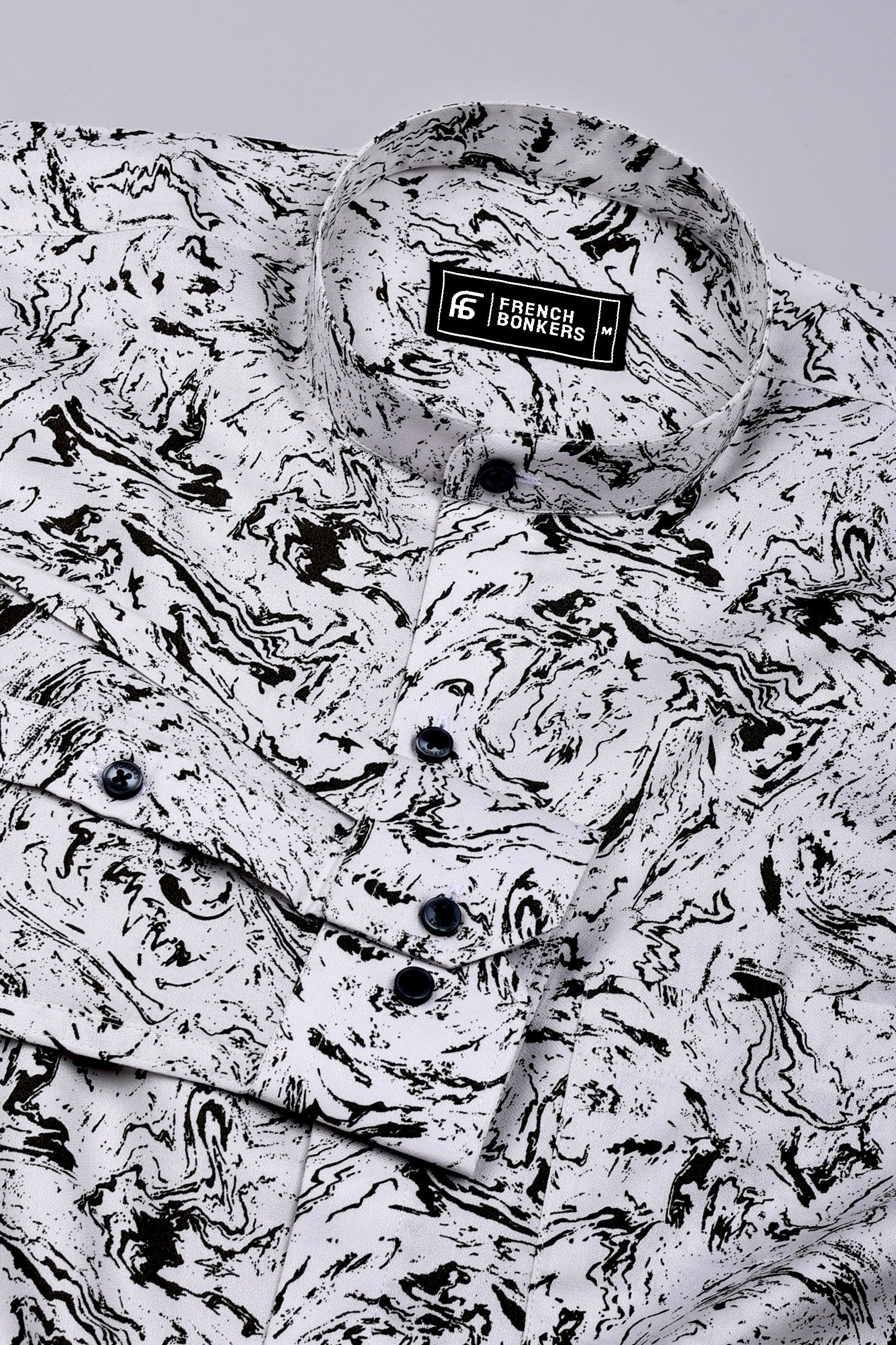 Swirl White with black marble marble Printed Cotton Shirt