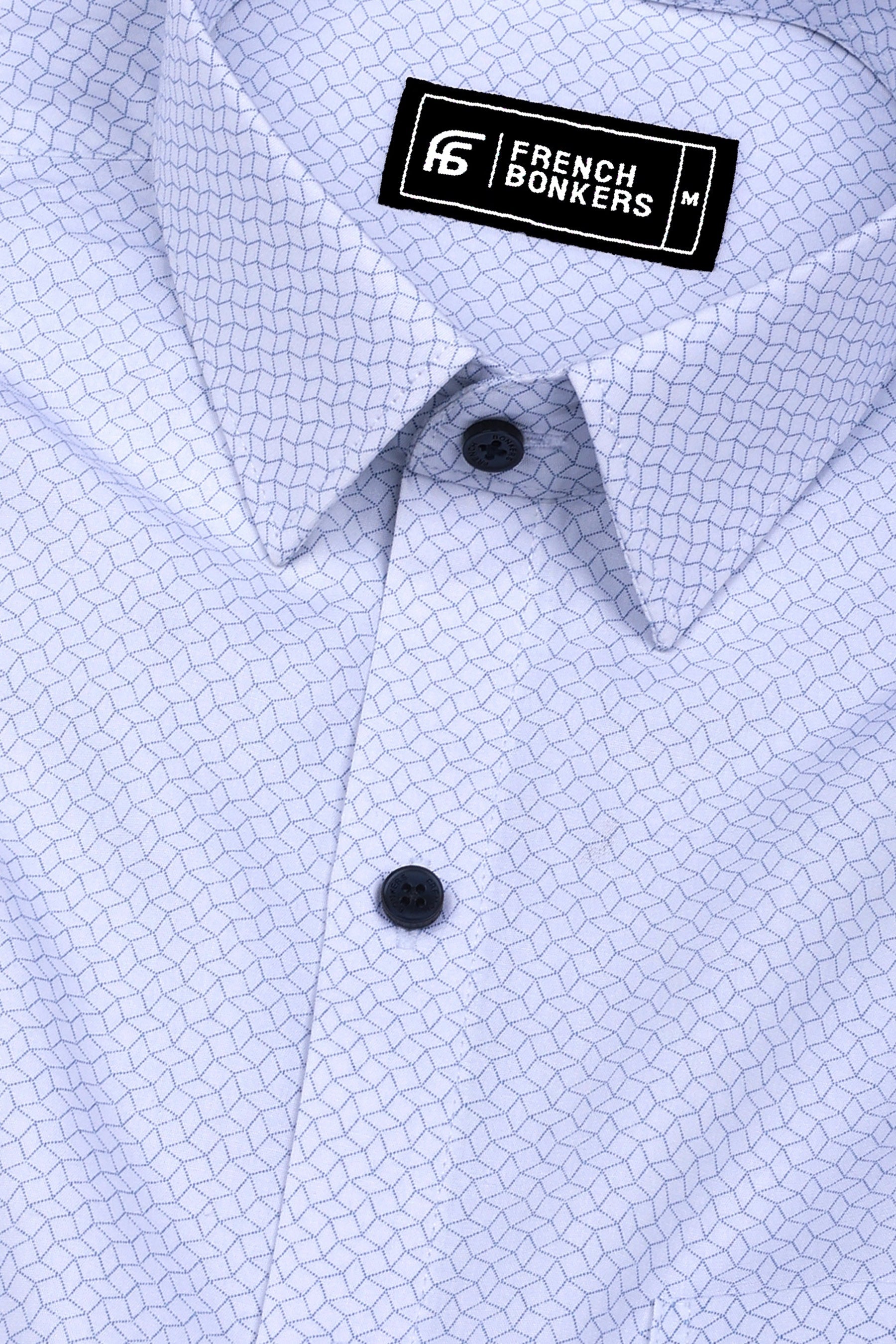 Triza White With Blue Geometric Printed Oxford Cotton Shirt
