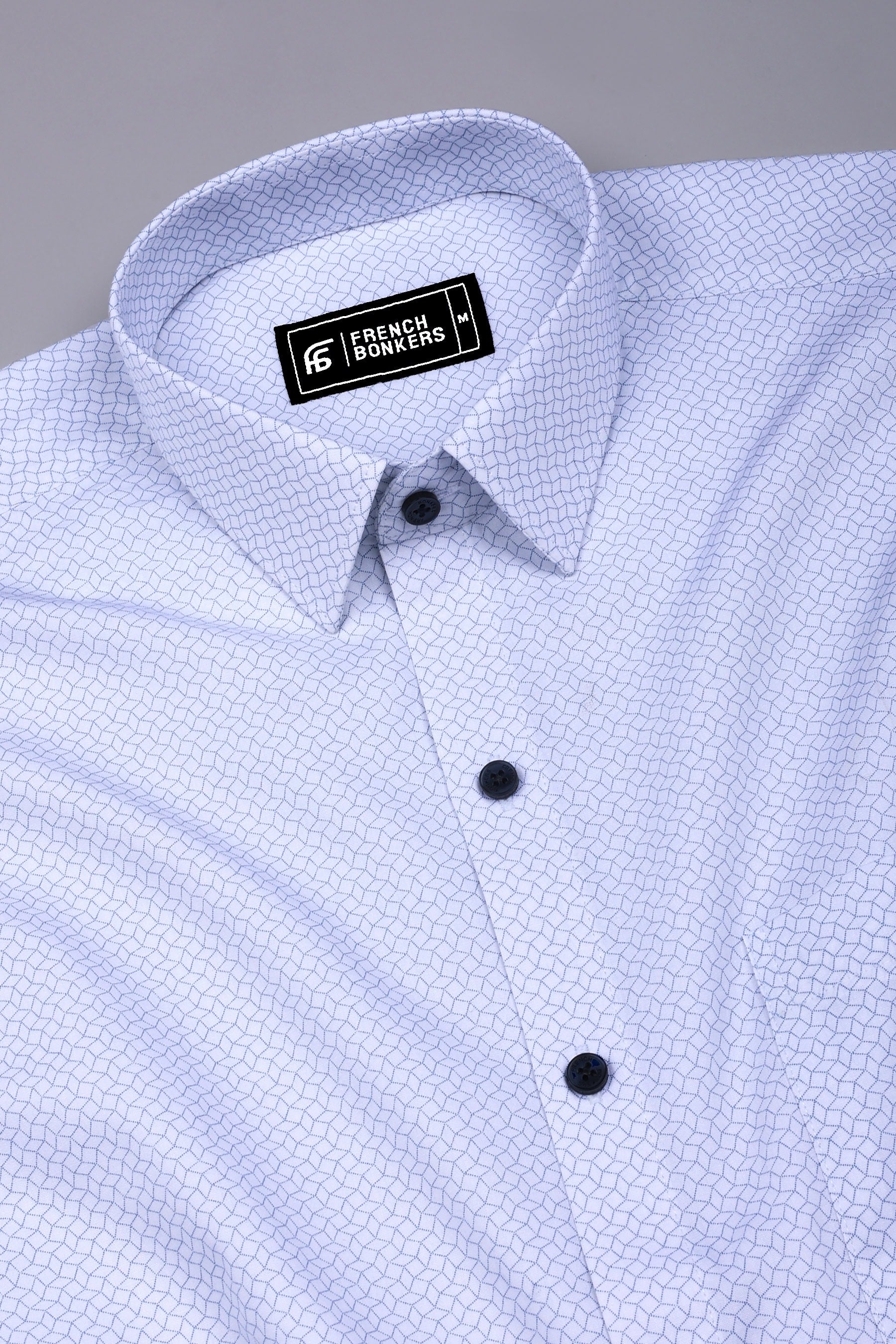 Triza White With Blue Geometric Printed Oxford Cotton Shirt