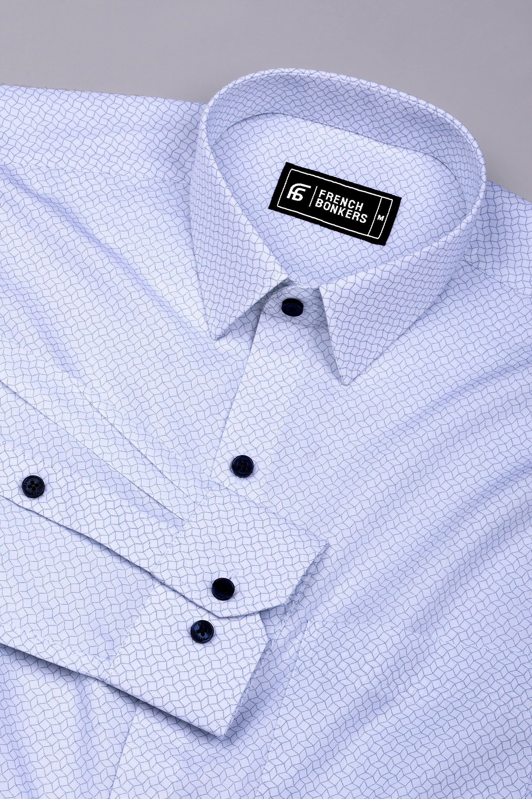 Triza White With Blue Geometric Printed Oxford Cotton Shirt