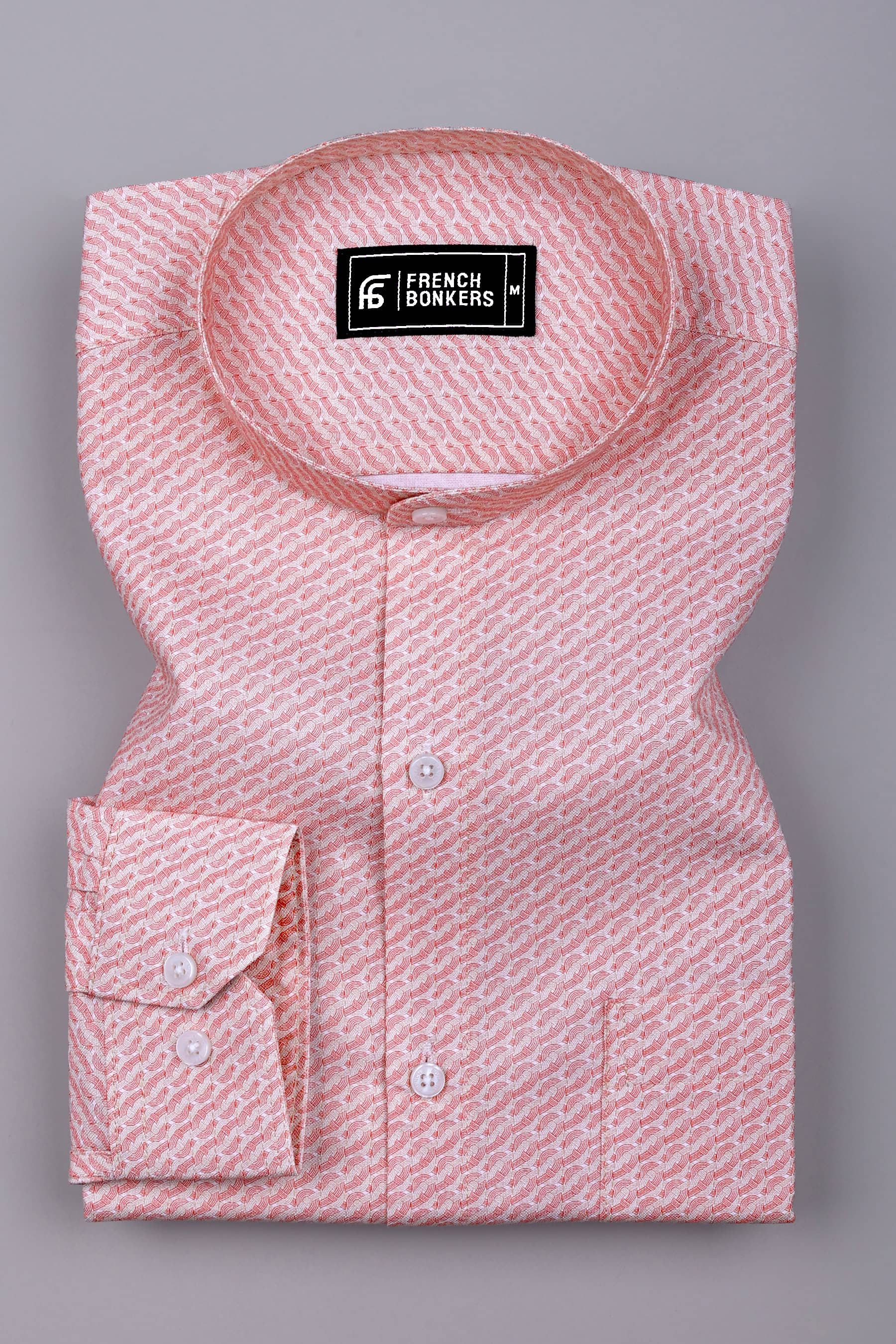 Flamingo Pink with Cream geometric chain Printed Cotton Shirt