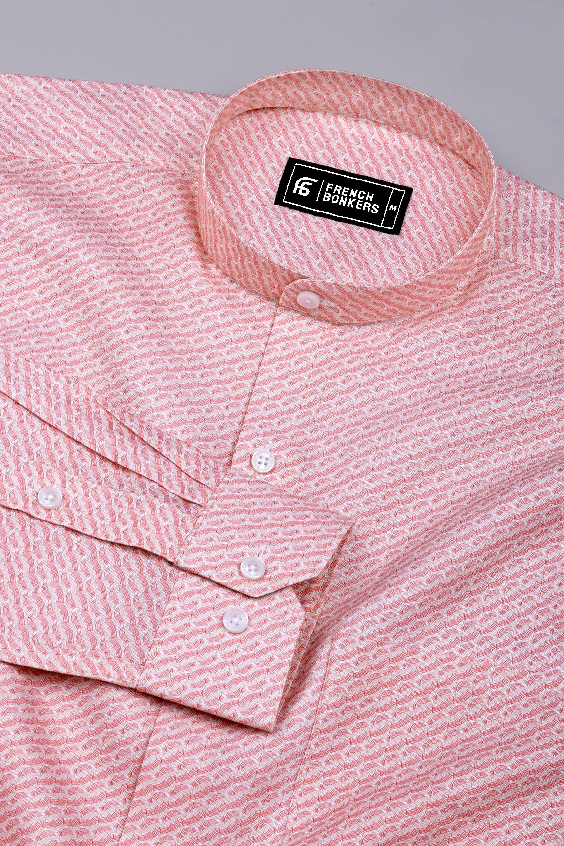 Flamingo Pink with Cream geometric chain Printed Cotton Shirt