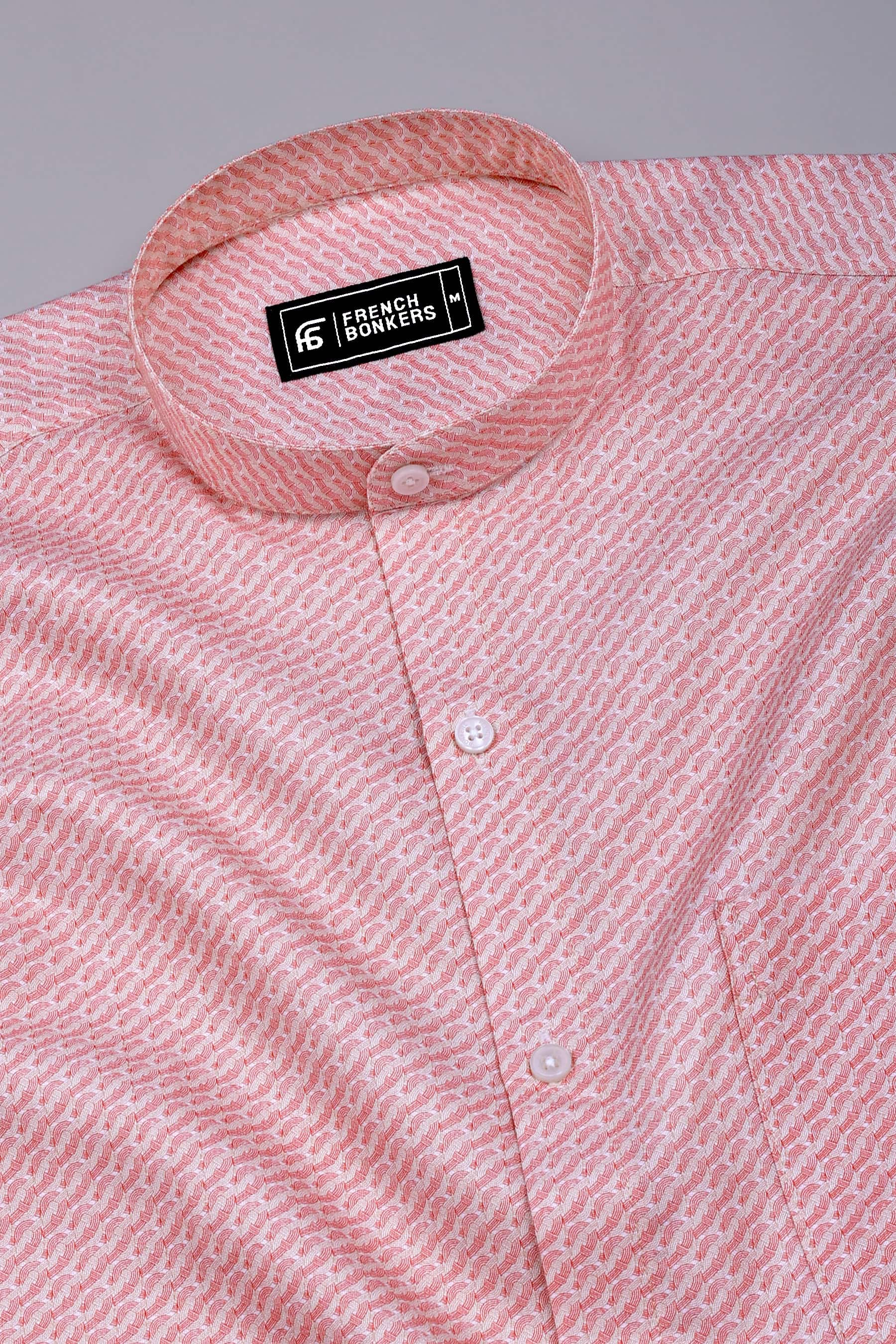 Flamingo Pink with Cream geometric chain Printed Cotton Shirt