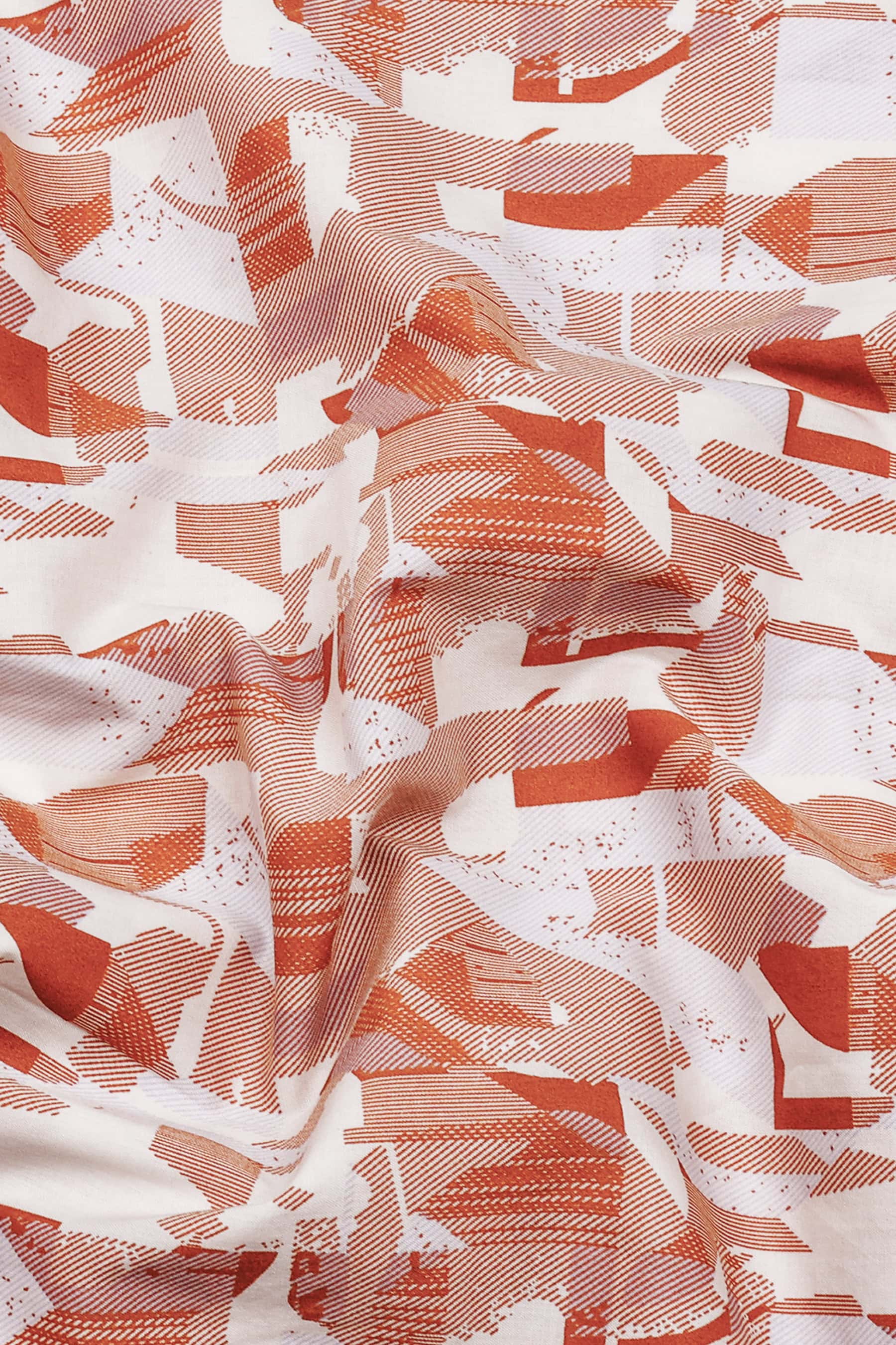 Sage Orange Abstract Geometric Printed Cotton Shirt