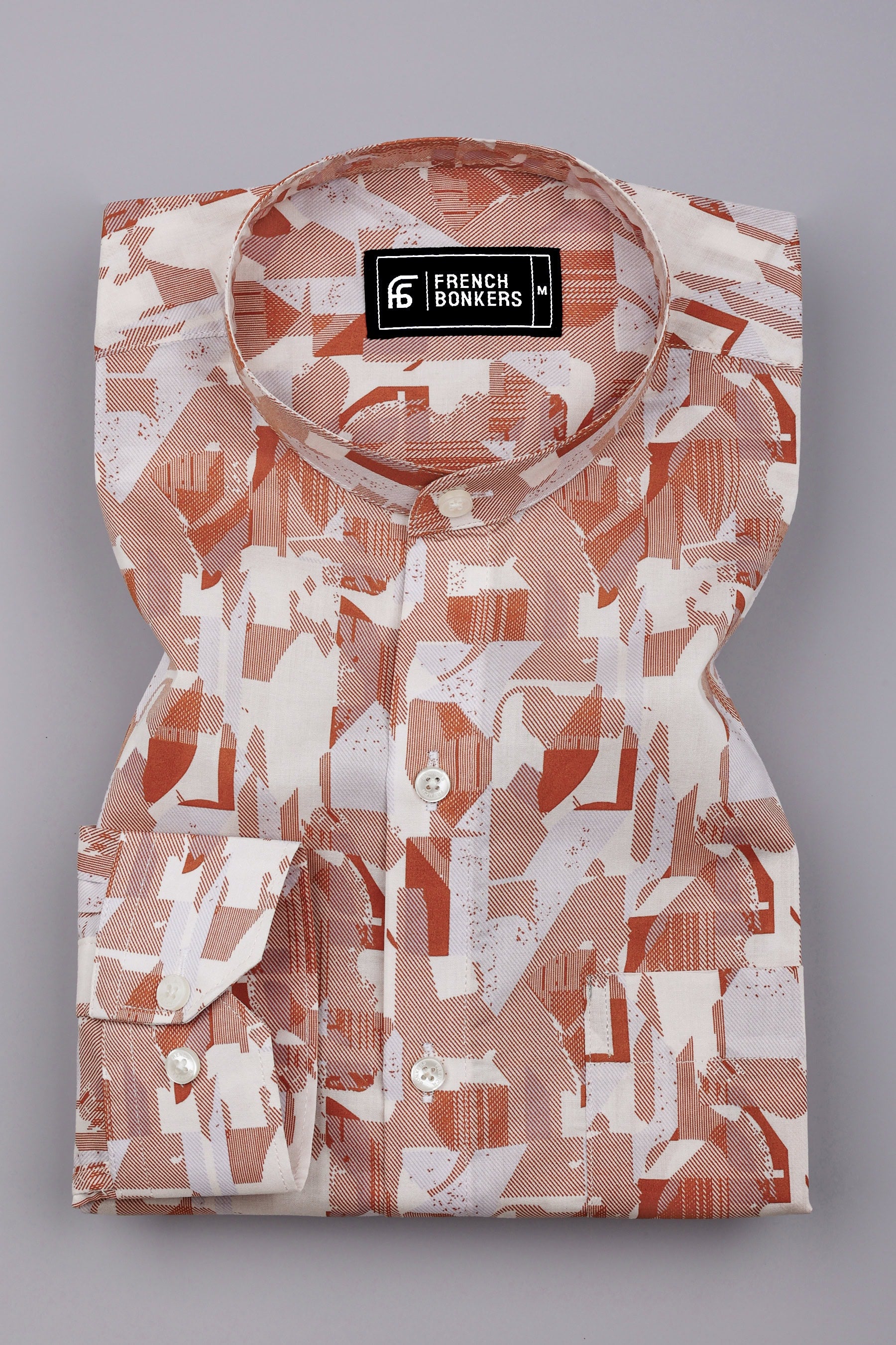 Sage Orange Abstract Geometric Printed Cotton Shirt