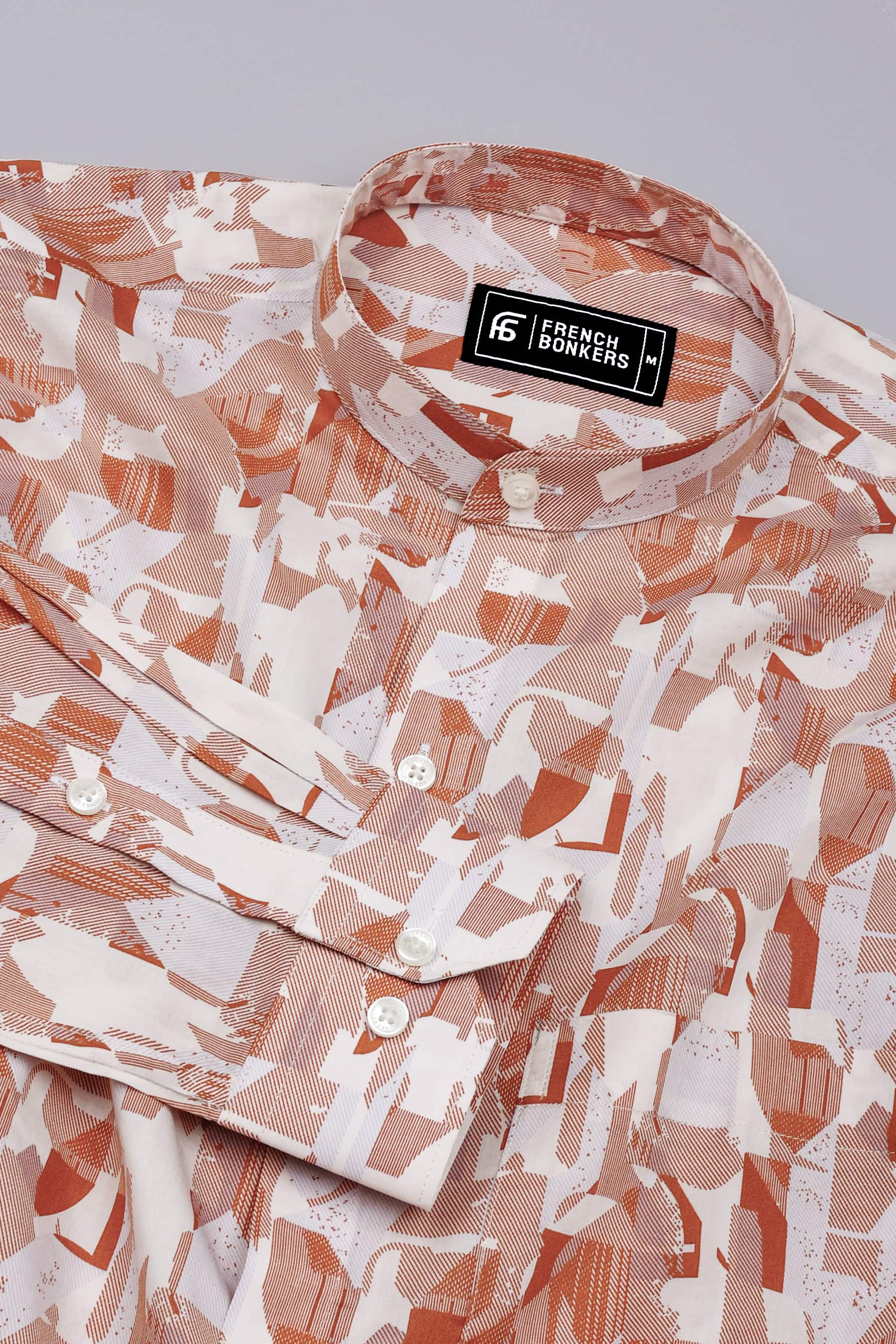 Sage Orange Abstract Geometric Printed Cotton Shirt