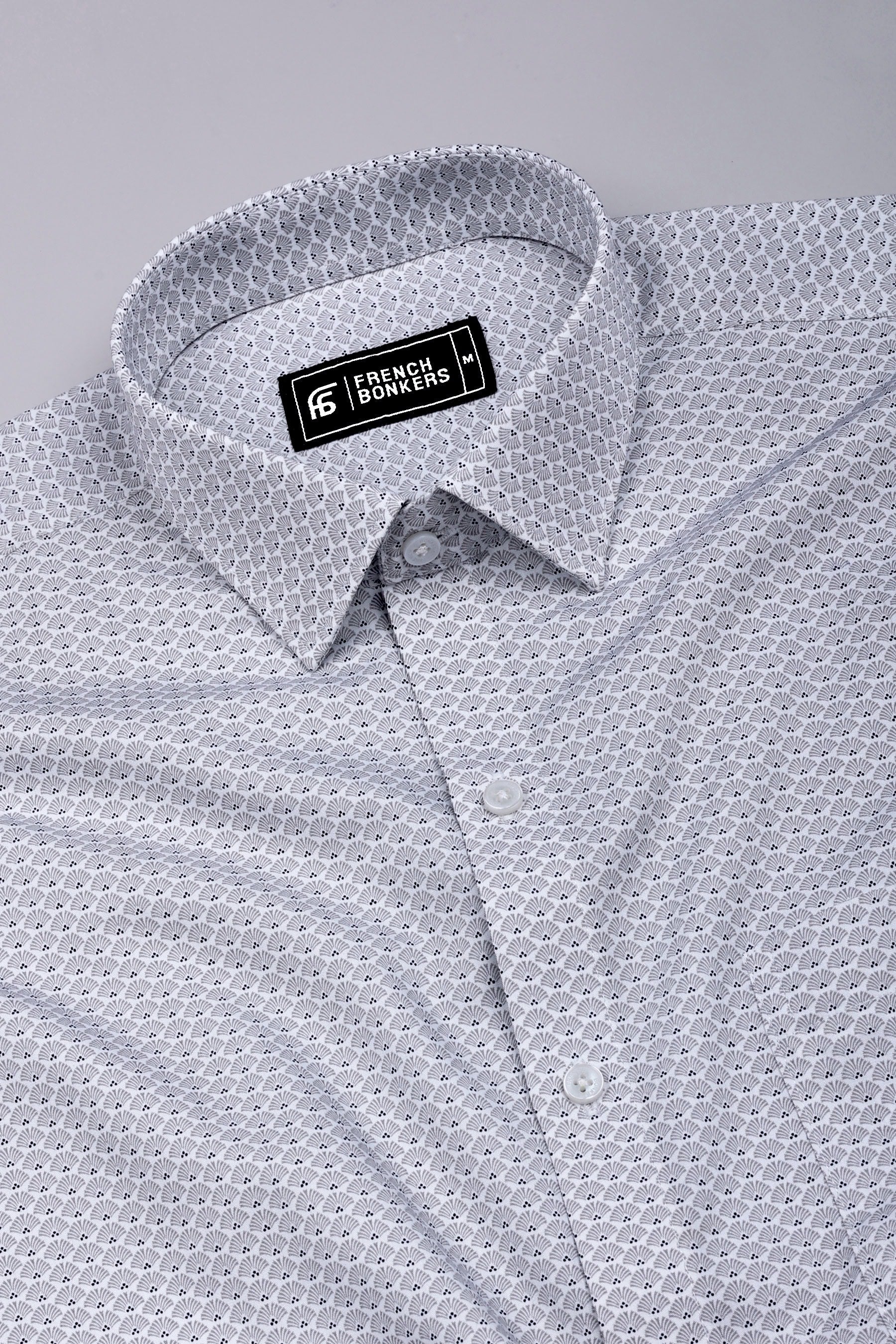 White With grey SeaShell Printed Cotton Shirt