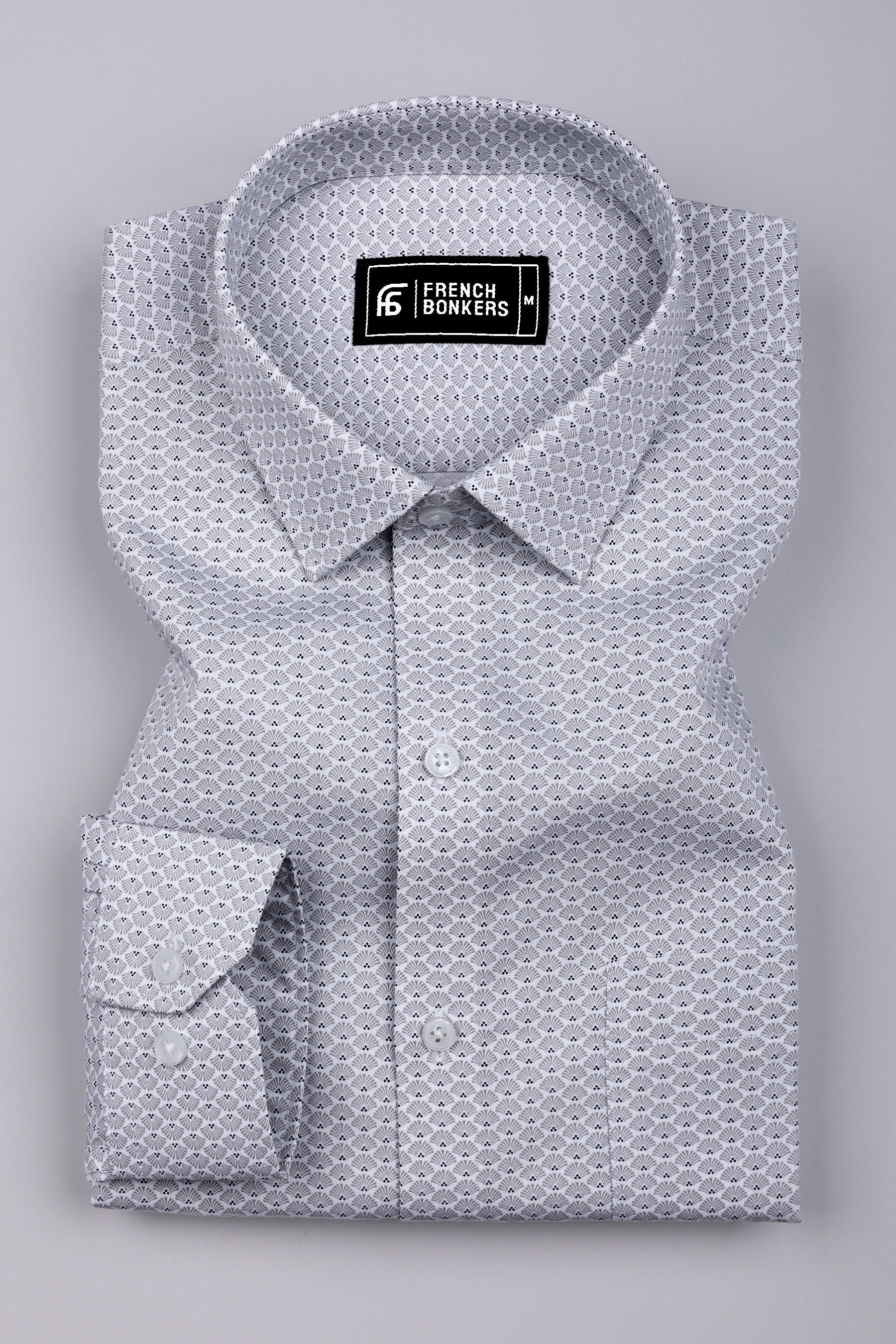 White With grey SeaShell Printed Cotton Shirt