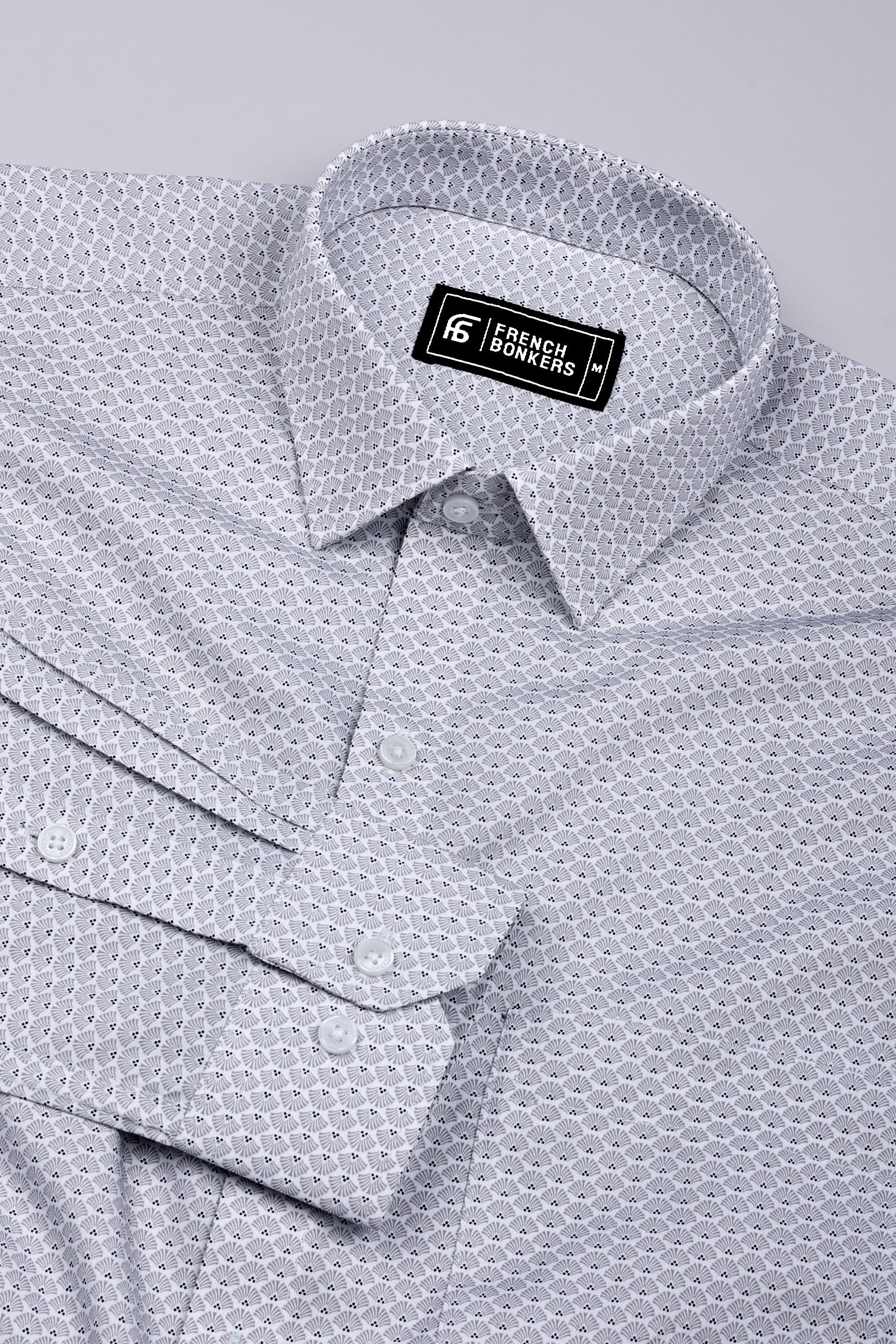 White With grey SeaShell Printed Cotton Shirt