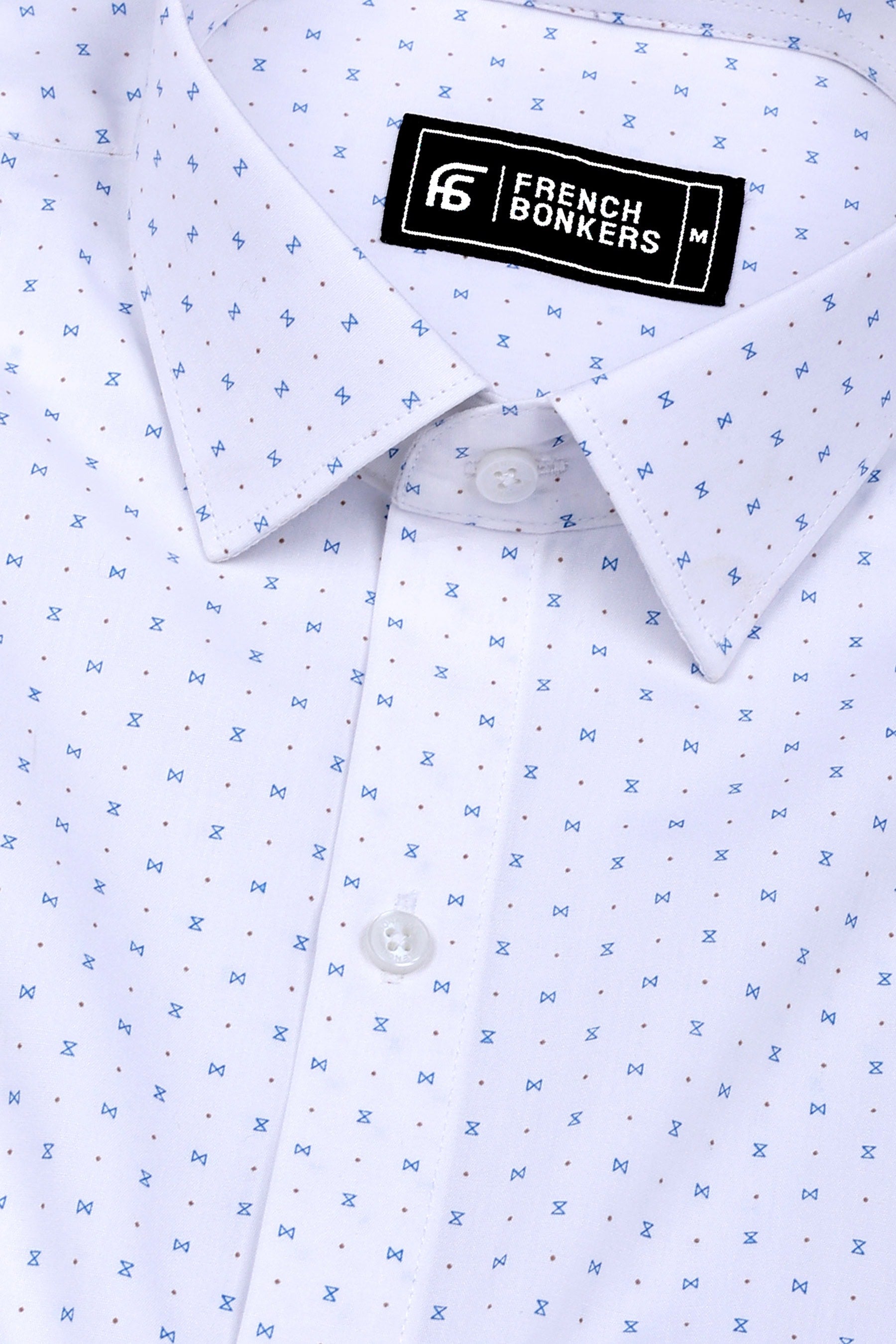 Milary White With Blue Hourglass Printed Cotton Shirt