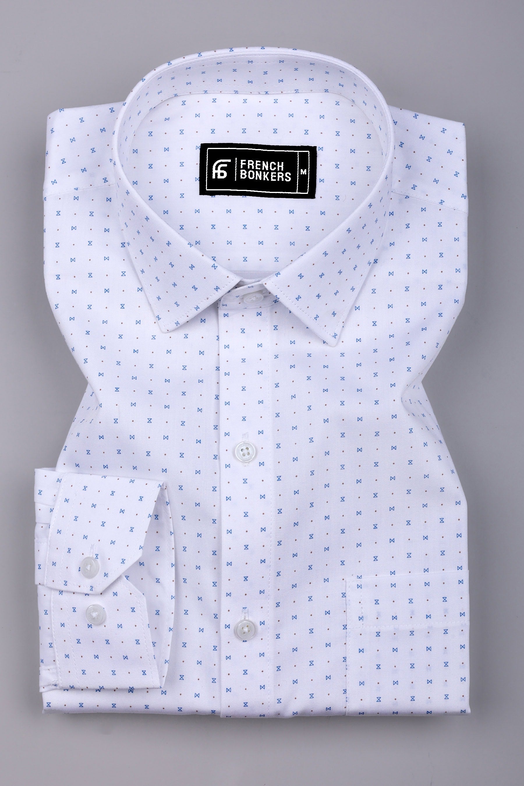 Milary White With Blue Hourglass Printed Cotton Shirt