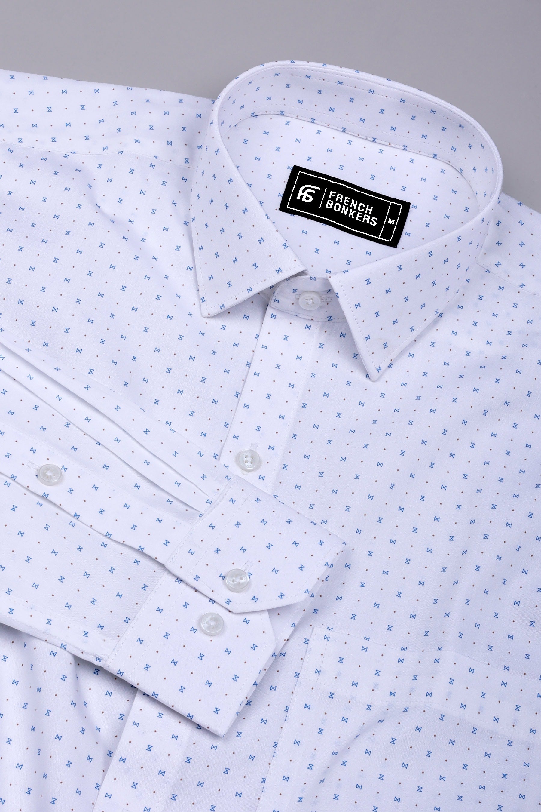Milary White With Blue Hourglass Printed Cotton Shirt