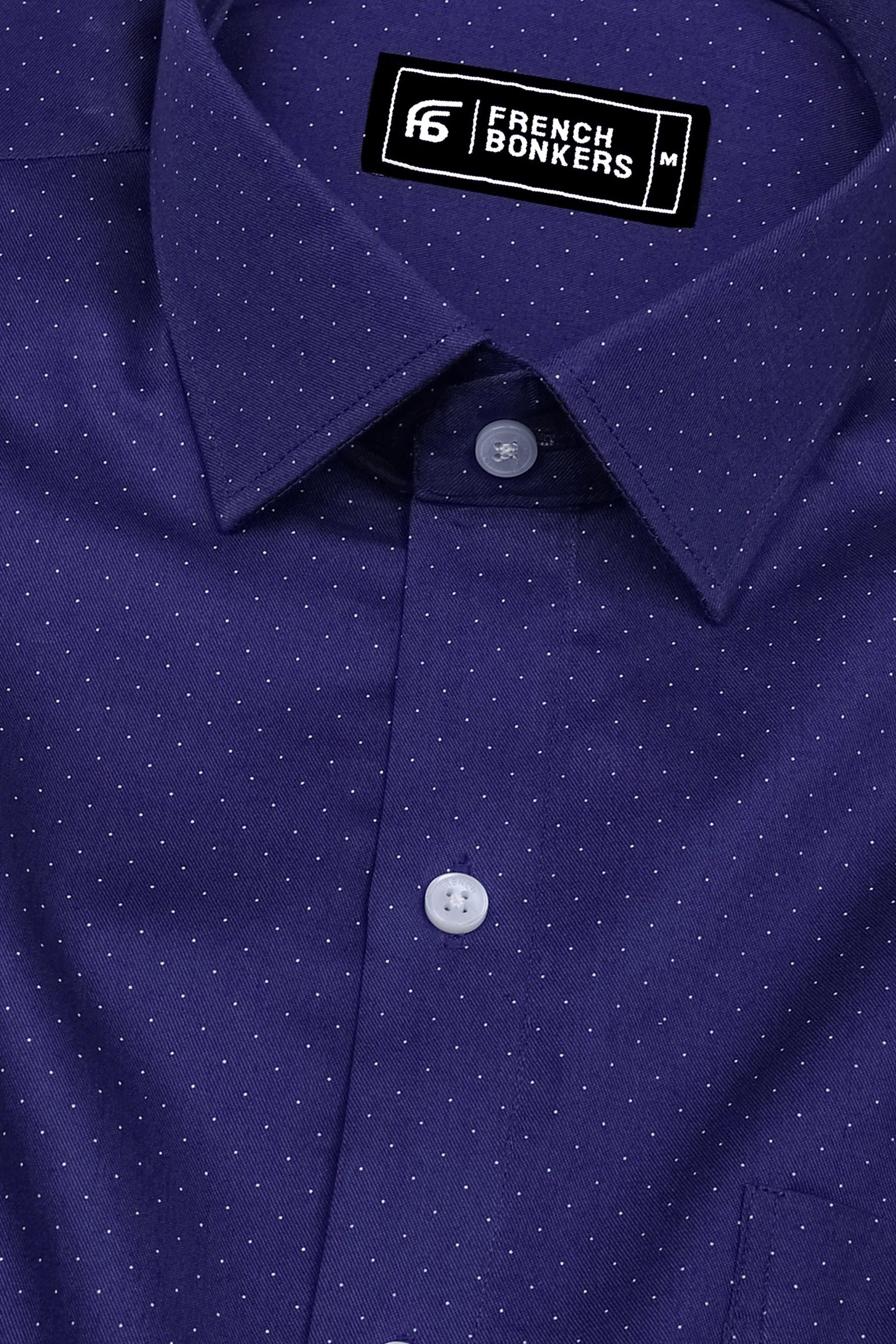Royal Navy Blue With White Dot printed Twill Cotton Shirt