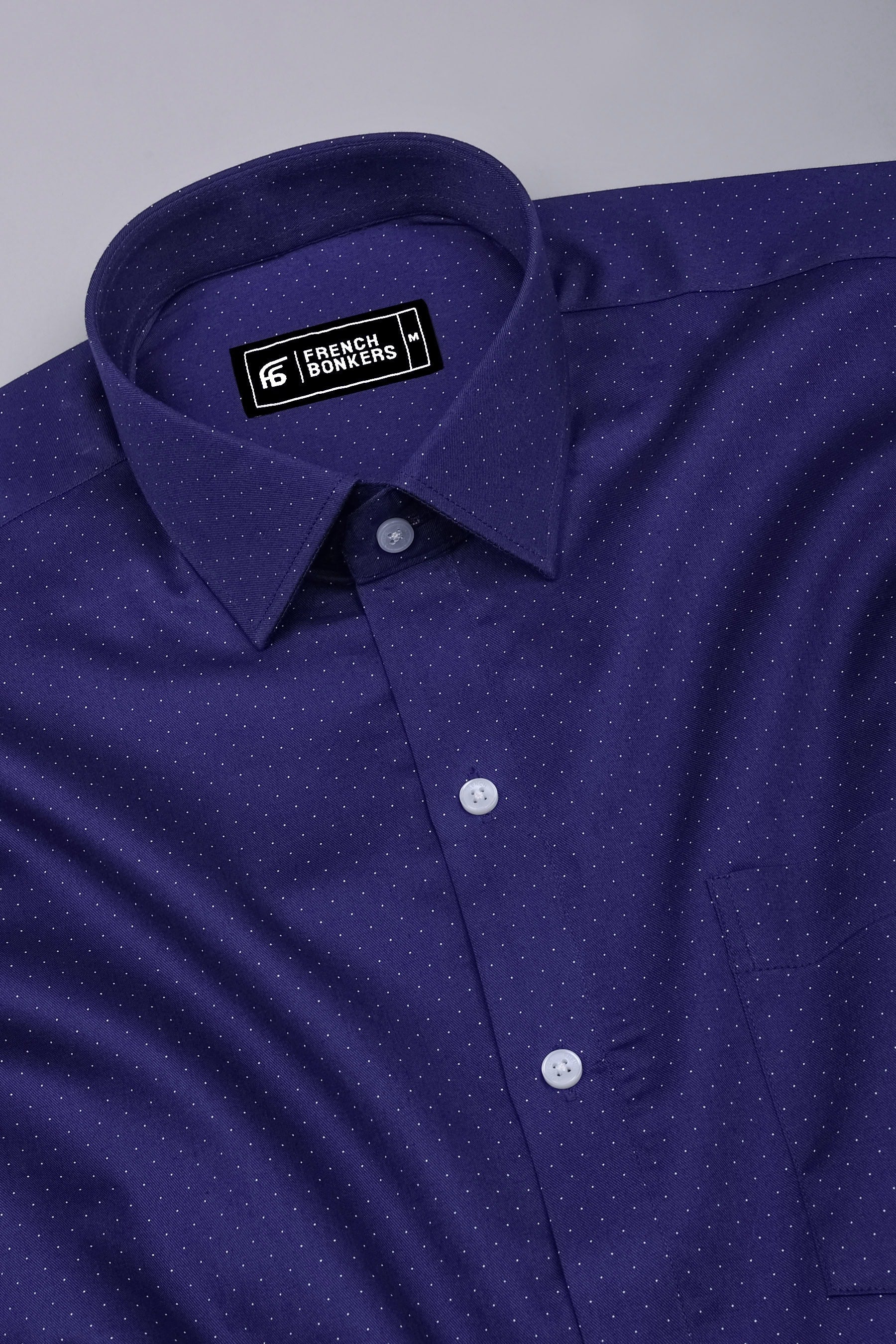 Royal Navy Blue With White Dot printed Twill Cotton Shirt