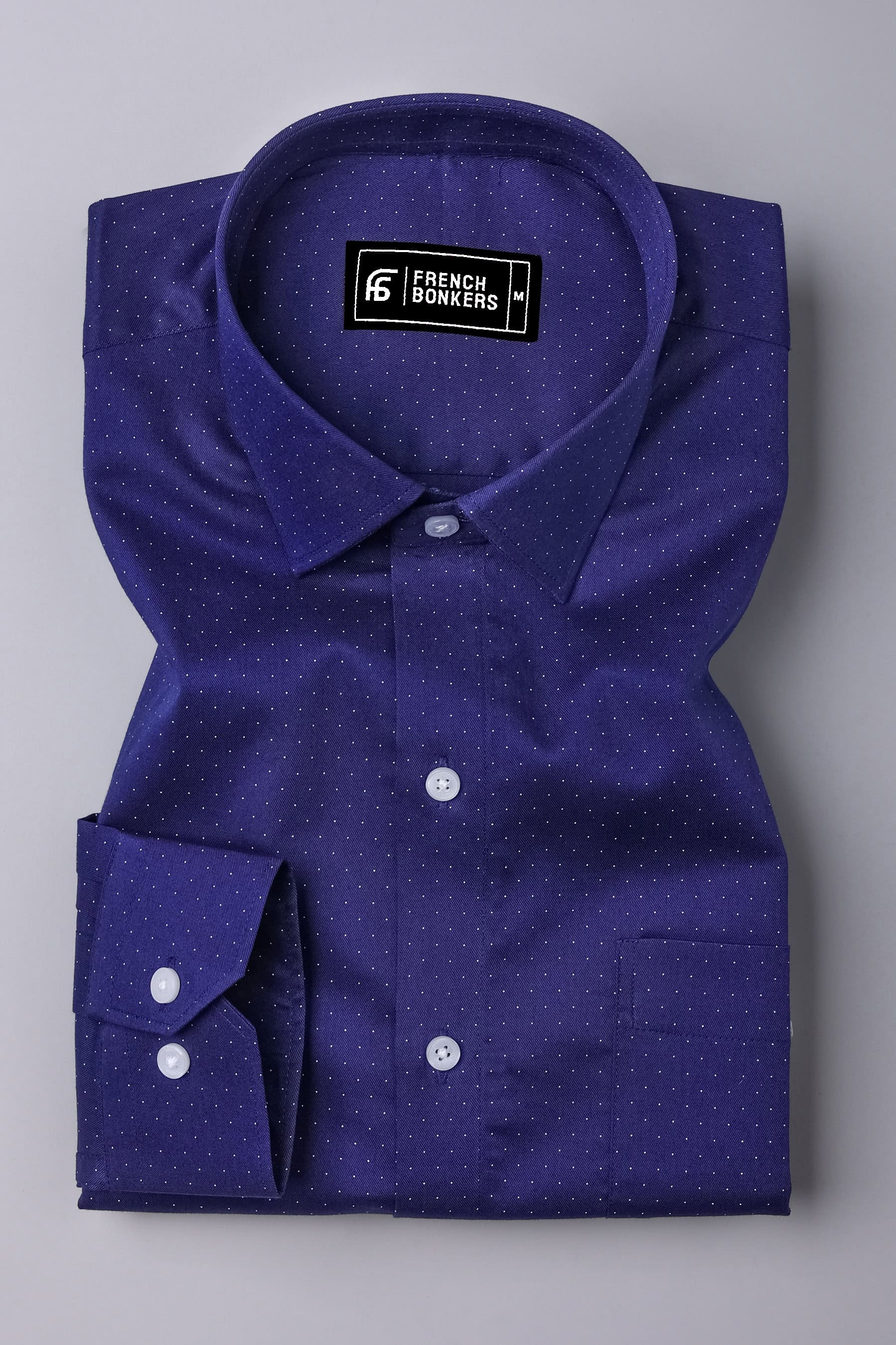 Royal Navy Blue With White Dot printed Twill Cotton Shirt