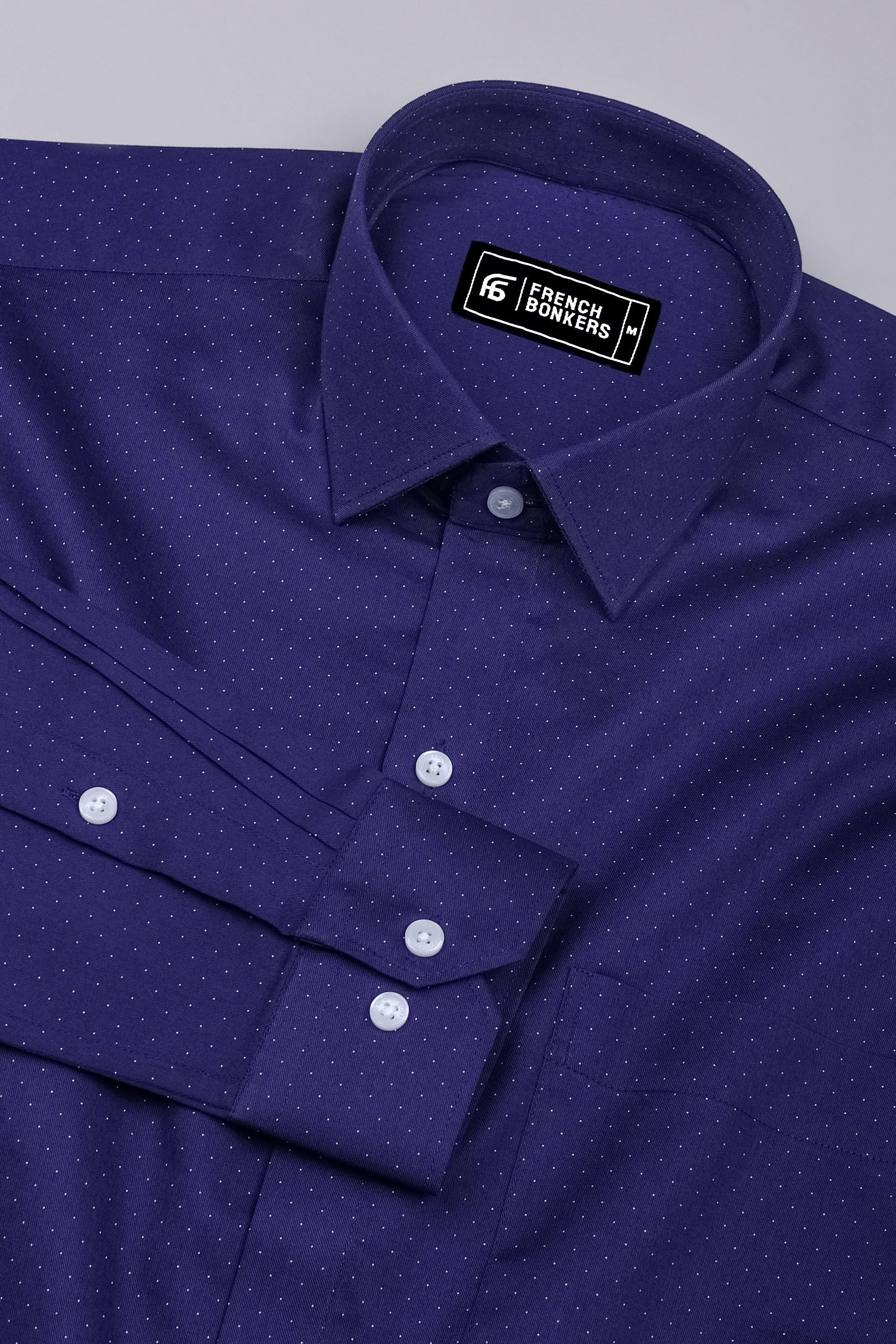 Royal Navy Blue With White Dot printed Twill Cotton Shirt