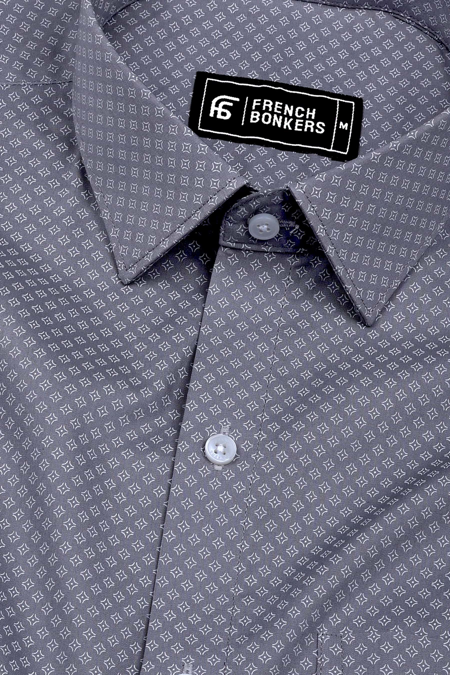 Smoky Grey With White Printed Cotton Shirt