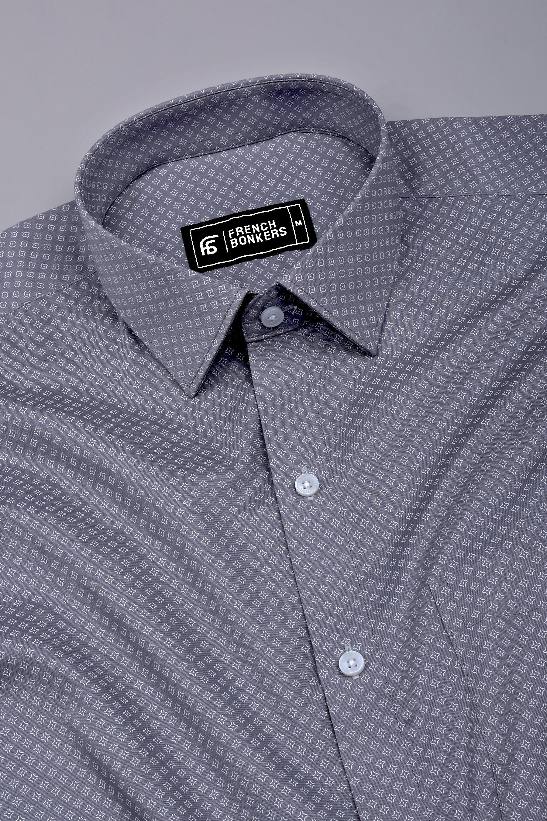 Smoky Grey With White Printed Cotton Shirt