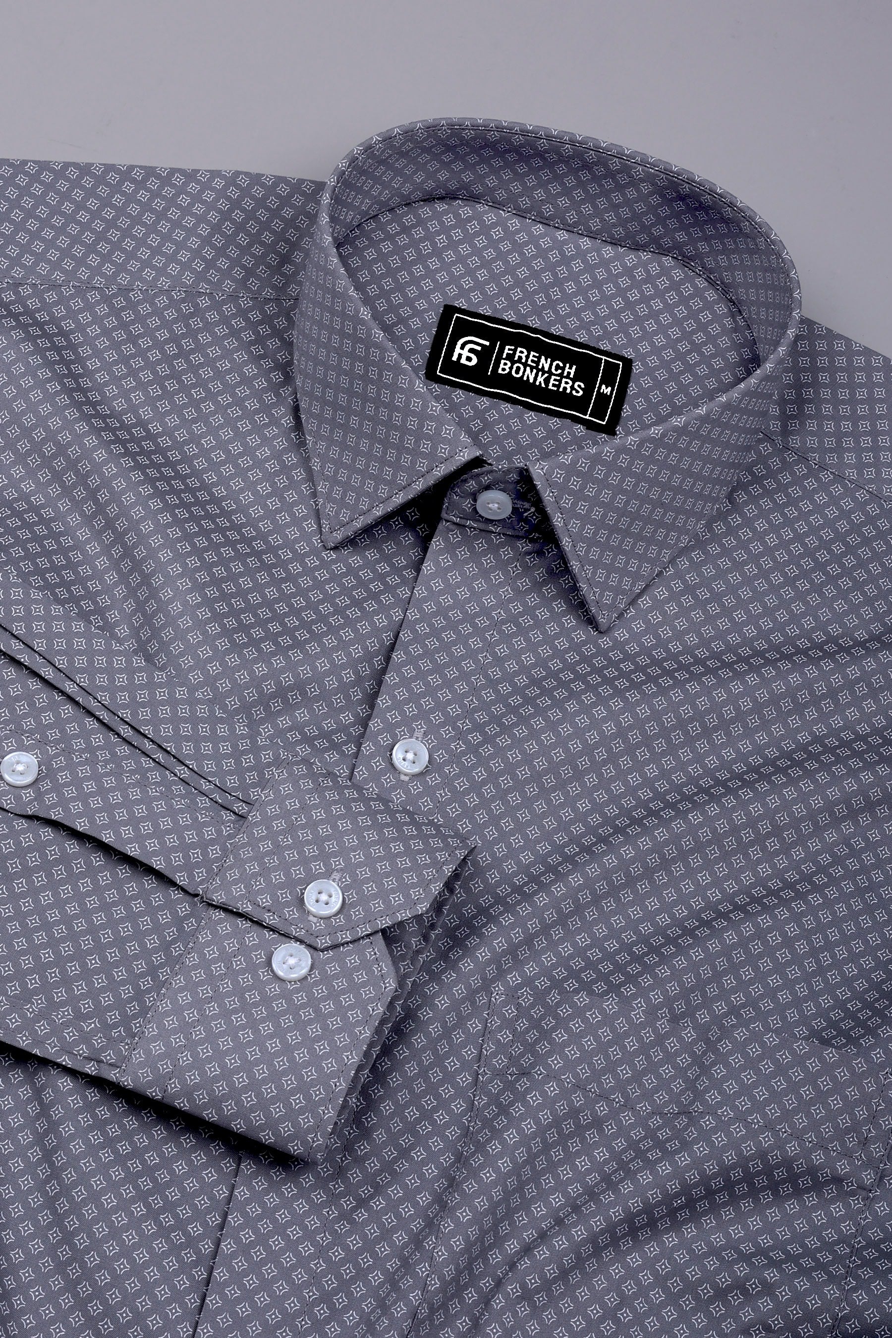 Smoky Grey With White Printed Cotton Shirt