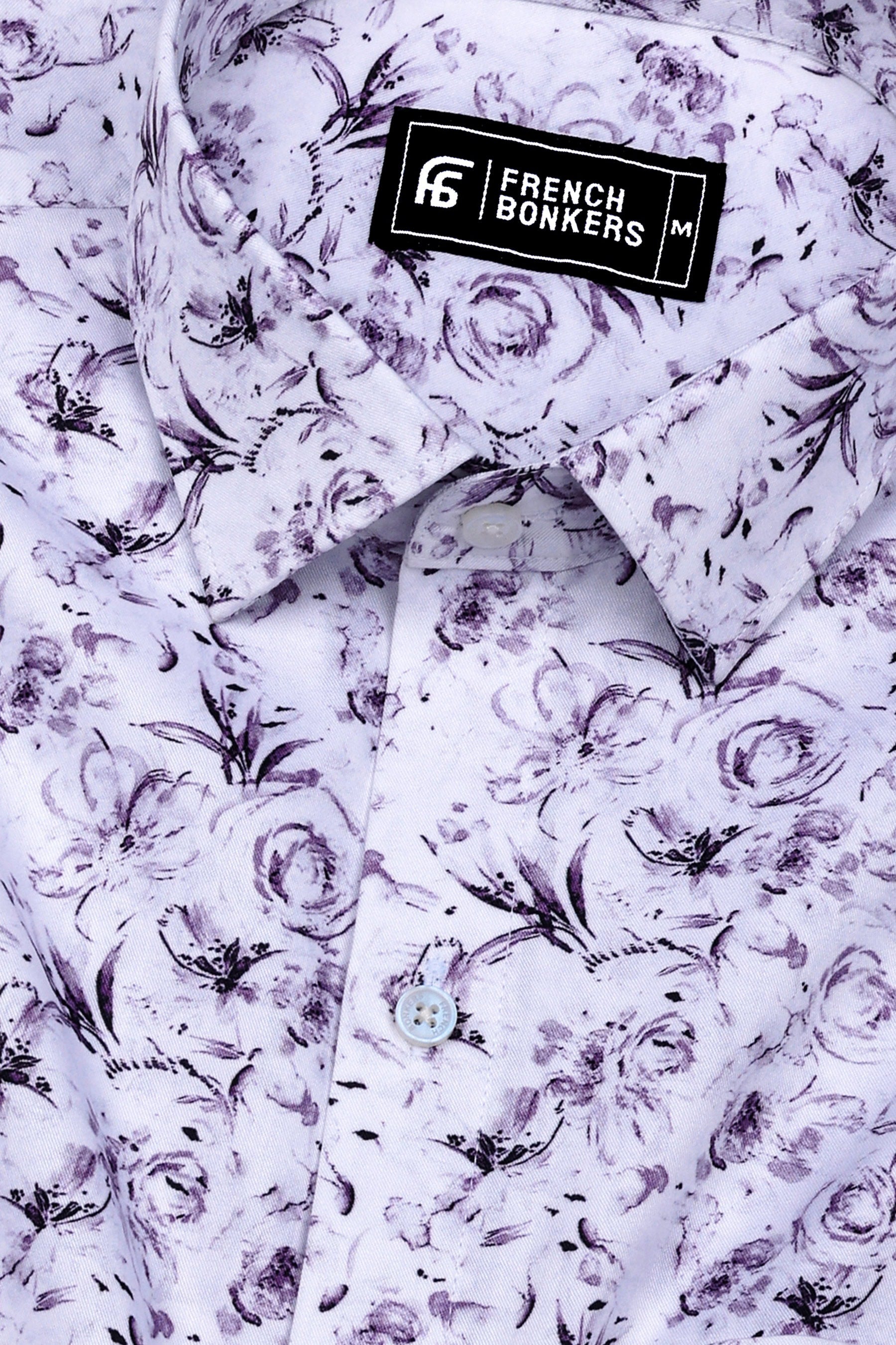 Lavender Purple With White Digital Floral Printed Cotton Shirt