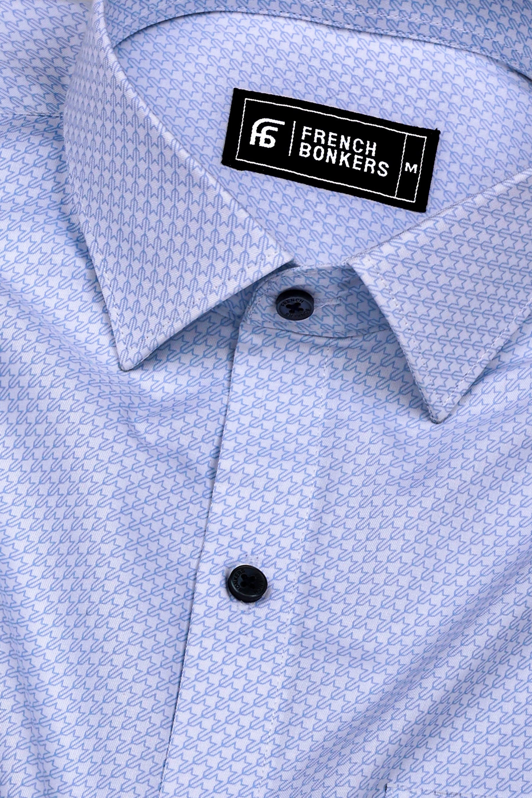 Cloud Blue With White Printed Formal Cotton Shirt