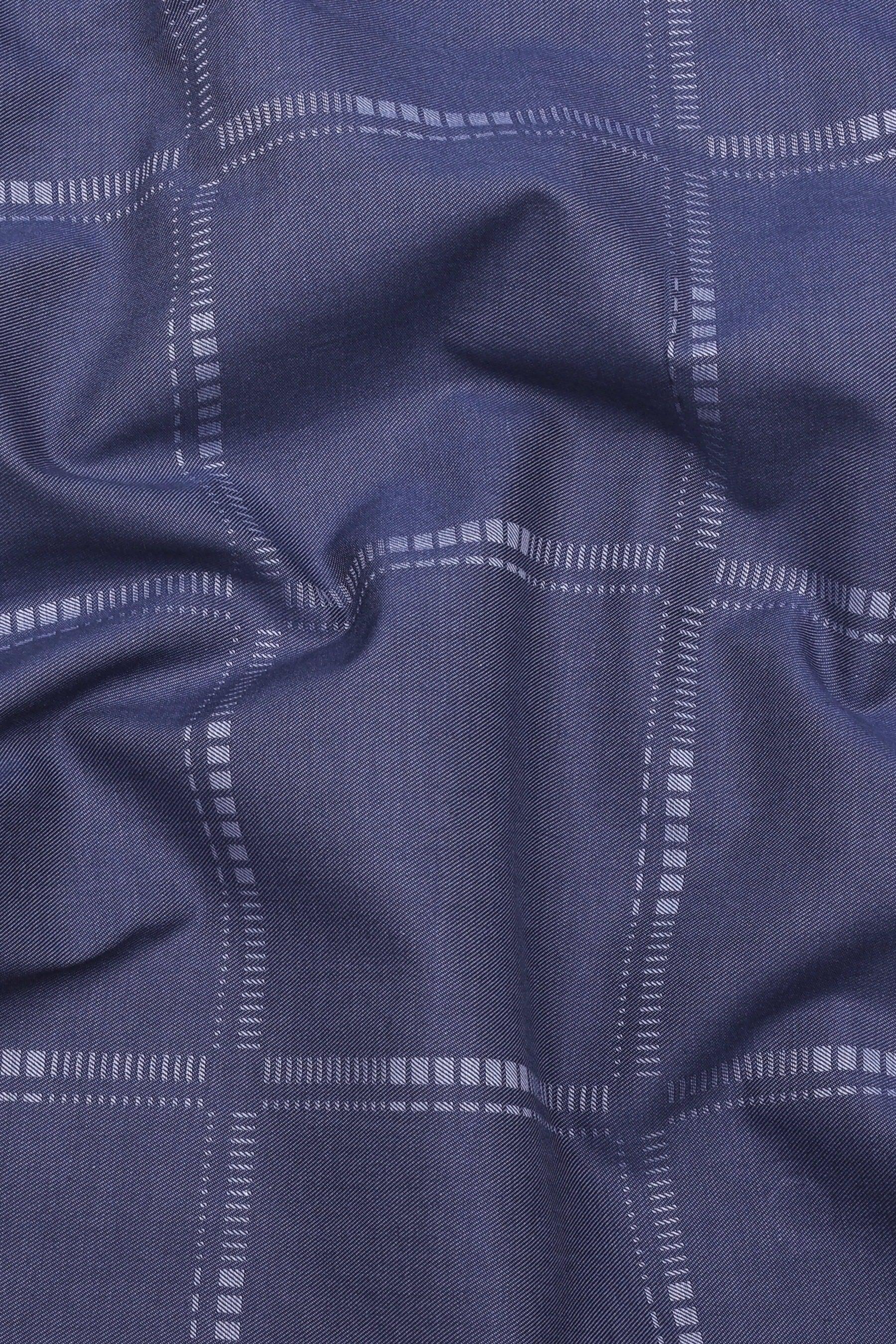 Ash Blue With White Jacquard Check Cotton Shirt